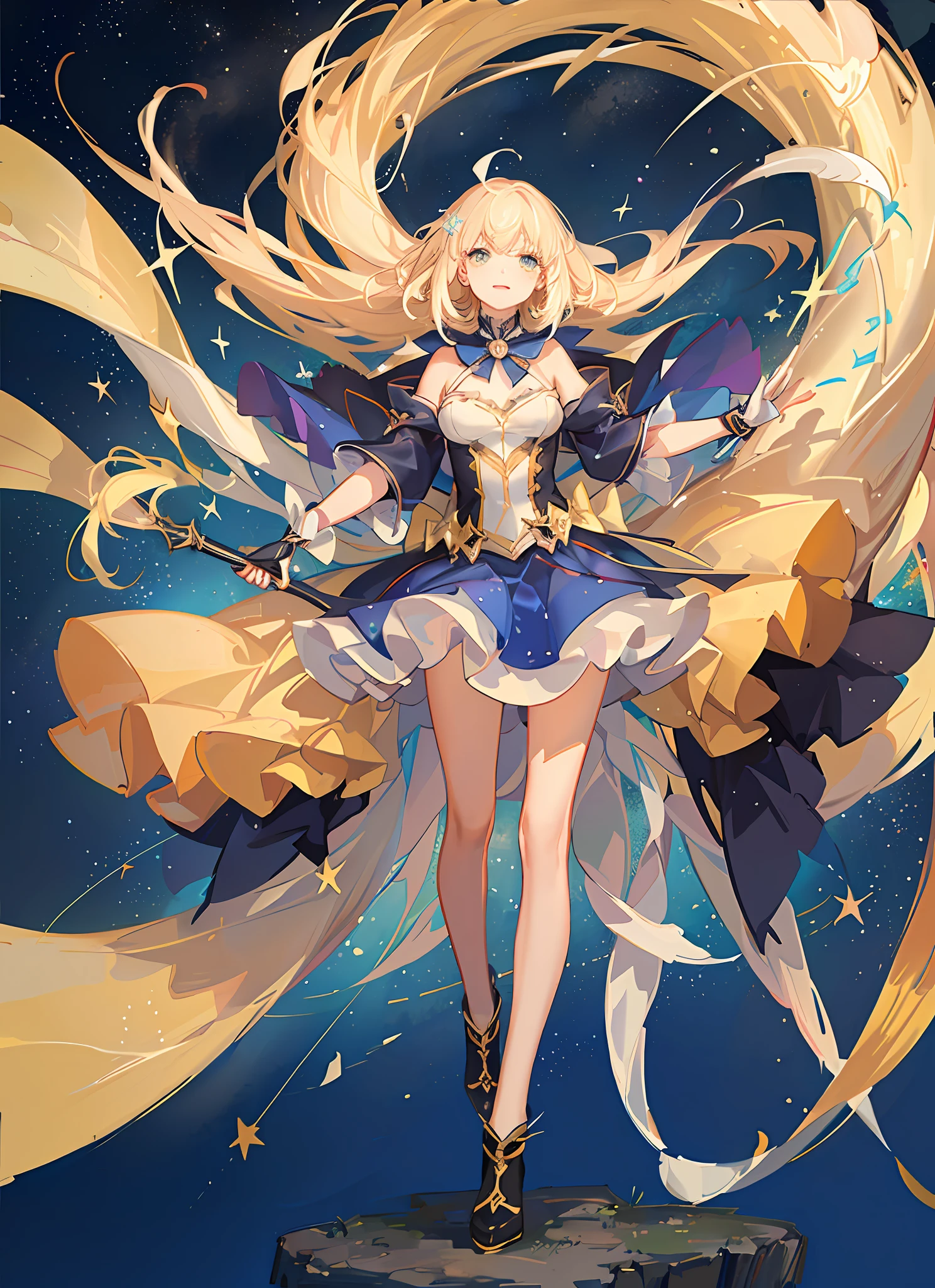 ((Magical Girl)), ((Gorgeous Starry Sky Background)), ((Super Definition)), ((Best Illustration)), ((Cinematic Lighting)), Dynamic Angle, Floating, Detail, (Glitter: 1.2), (Shine: 1.2), (Shine: 1.2), Classic, (Paint: 1.1), (Sketch: 1.1), (Best Quality), (Masterpiece: 1.2), (Anime Style), (Solo), Beautiful Detail Face, (Cute Face: 1.3), (Big Eyes: 1.3), Colorful Hair, (Long Hair: 1.2), (Floating Hair: 1.2), (Magical Girl Costume), Detailed Costumes, (Glowing Wand: 1.3), (Magic Effects: 1.3), (Flowing Skirt: 1.2), (Cute Boots: 1.1), (Transparent Fabric: 1.1), (Glitter: 1.2), (Glow: 1.2), (Shine: 1.2), ( Flicker:1.2) , (Dazzle:1.2)