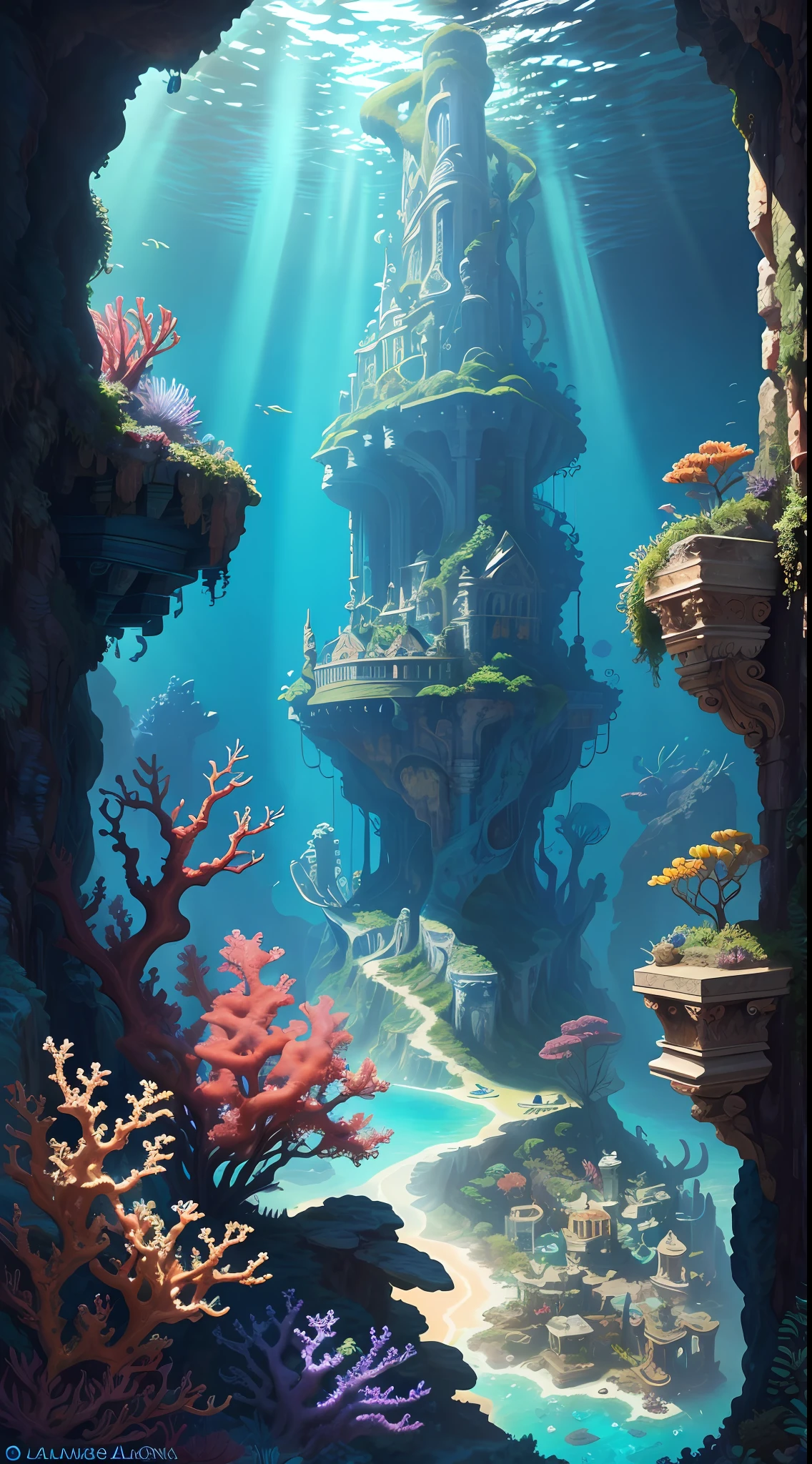 The underwater world of Atlantis, deep sea, epic reality, (hdr: 1.4), dappled sunlight, cool colors, ancient ruins, ocean-type houses full of design sense, deep-sea creatures, coral, fantastic and incredible, epic composition , (Complicated Detail), (Complicated Detail, Ultra Detail: 1.2), Art Station, (Masterpiece, Best Quality) --v 6