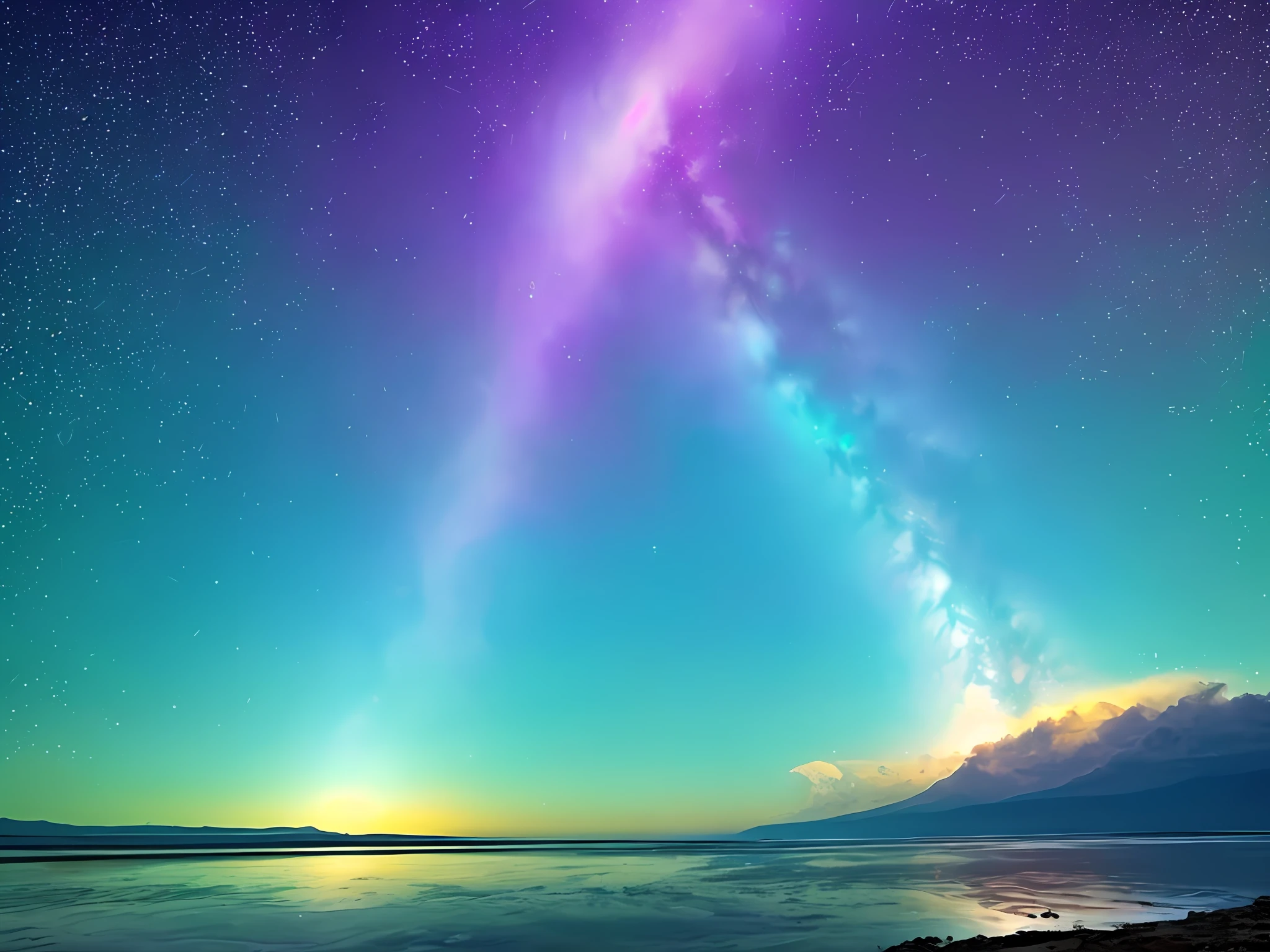 Lots of colorful particles of light on the surface of the water Stars exploding in the crystal Shooting stars Flashes in the air Blonde angels dance