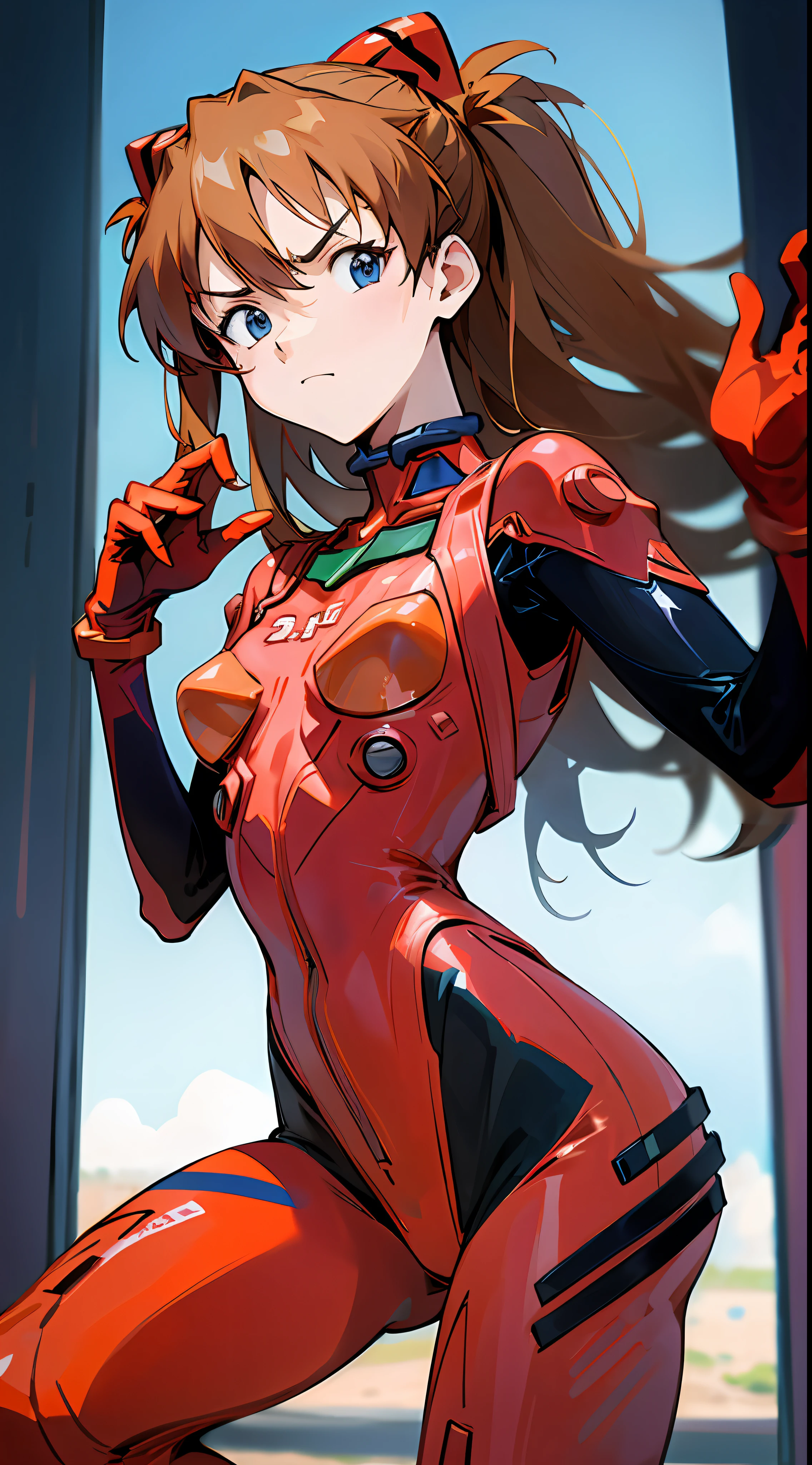 Asuka, 1 girl, skydiving, 8k, best quality, proud expression, serious expression