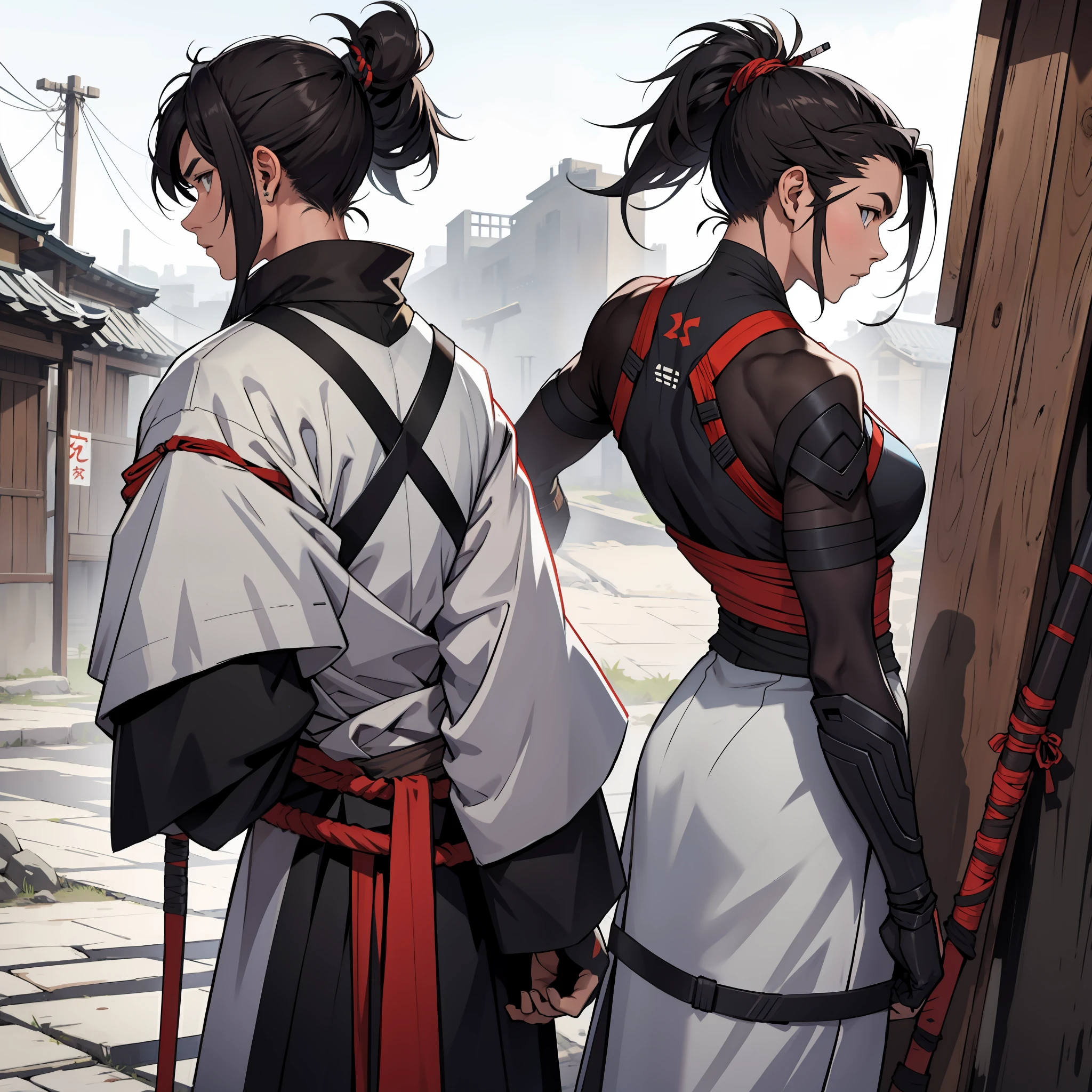 back ronin, sinueta only,ponytail,vagabound,