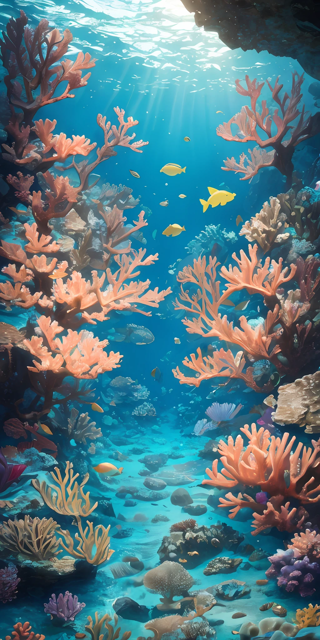 (Masterpiece, Best Quality: 1.2), ultra detail, cinematic lighting, HDR, under the sea, impressive, cold, inspirational, super detailed, photorealistic, underwater, coral, seabed, surrounded by rocks --auto --s2