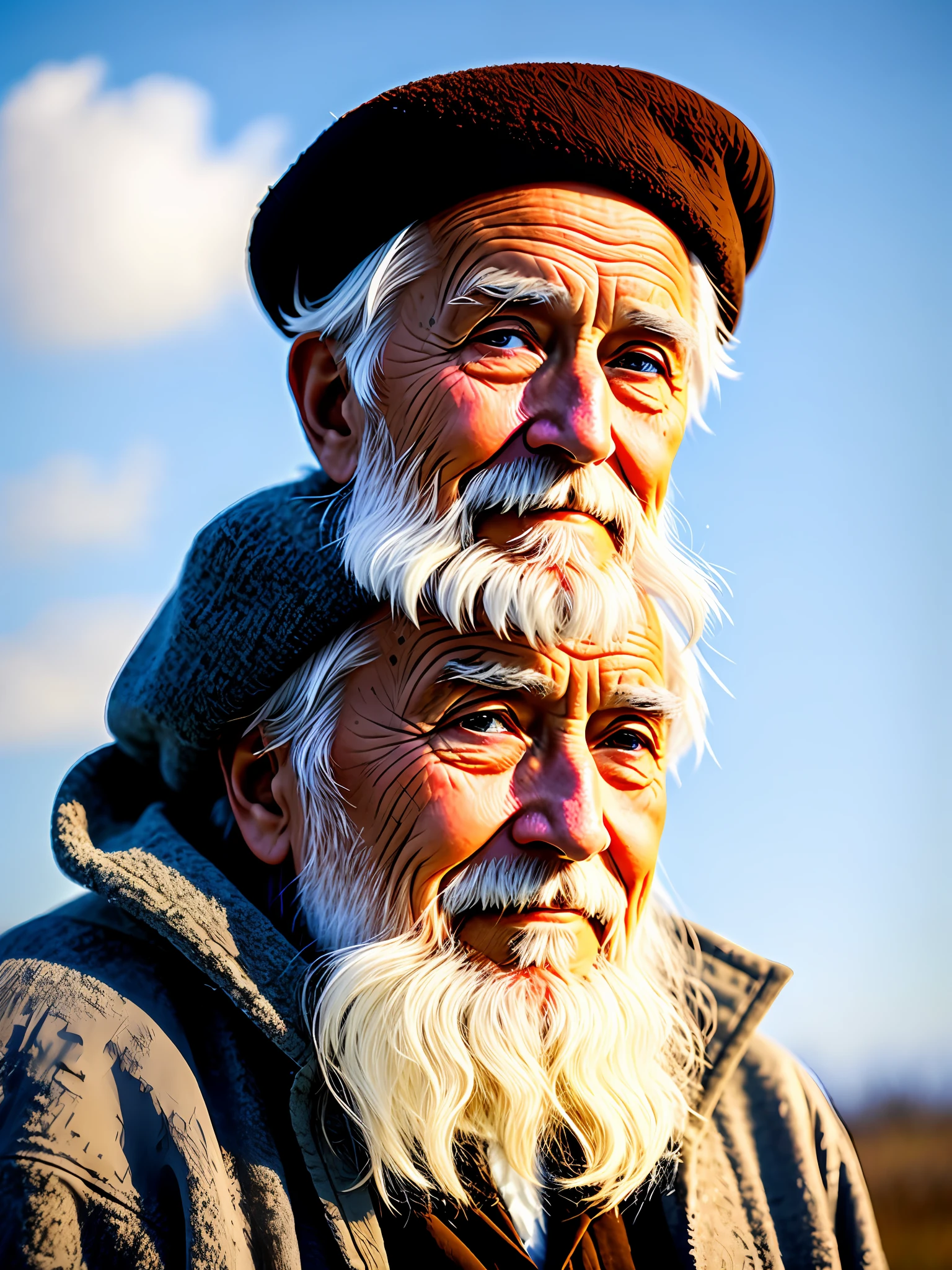 A wise old man who has been weathered by the wind and frost