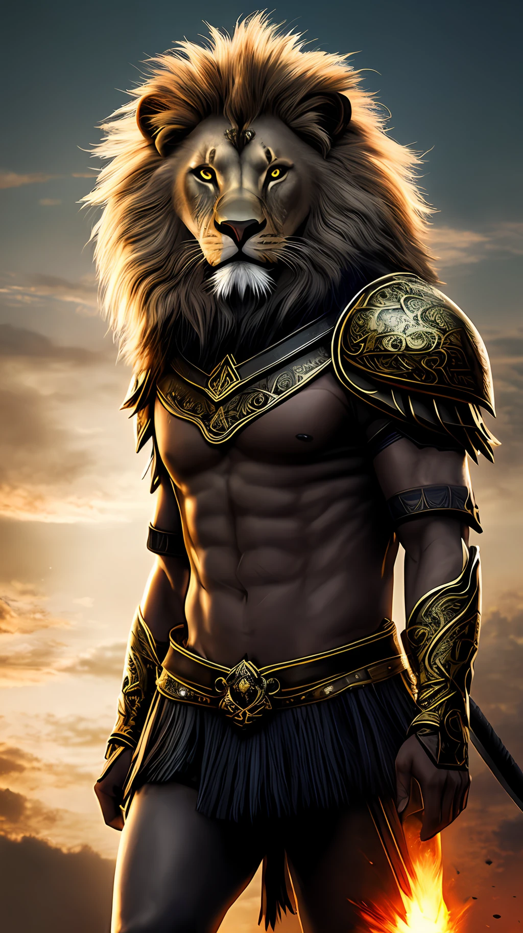 Warrior lion in a dark epic senary with nerve, cinematic images 12k