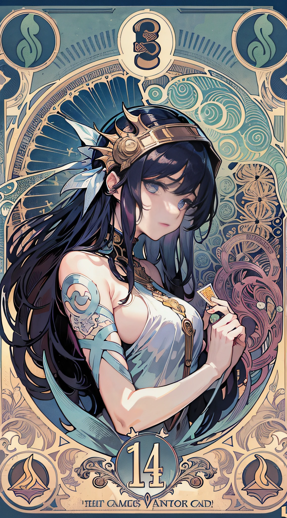 It is a game card without themed content, line frame, minimalist, decorative panel, mysterious, horror, abstract art, Alphonse Mucha (masterpiece, best quality, high resolution: 1.4), detailed, line art, modern art