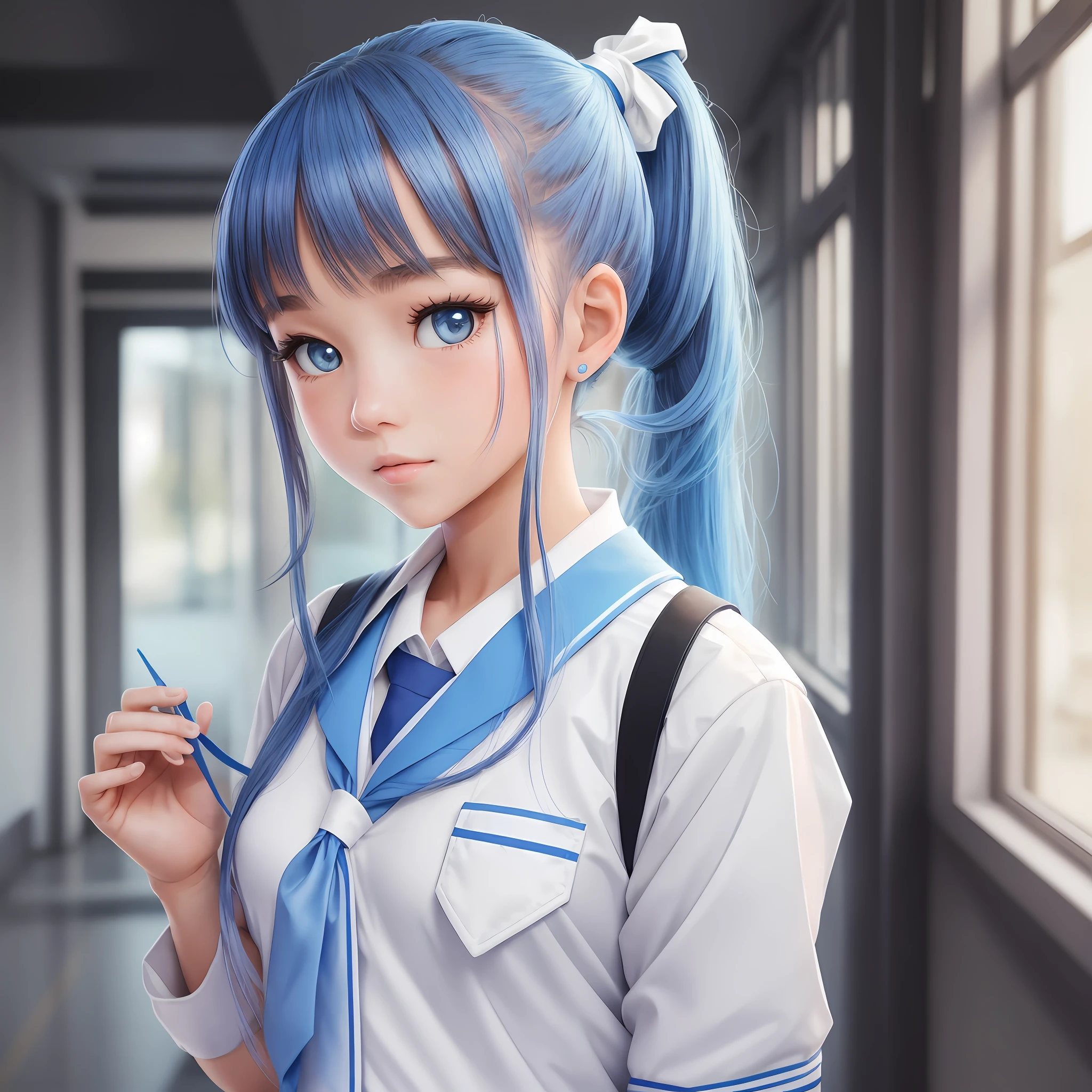 Girl with blue double ponytail wearing a white school uniform. --auto --s2