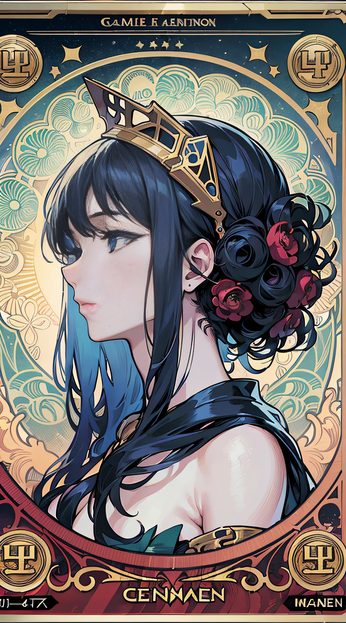 It is a game card without themed content, line frame, minimalist, decorative panel, mysterious, horror, abstract art, Alphonse Mucha (masterpiece, best quality, high resolution: 1.4), detailed, line art, modern art