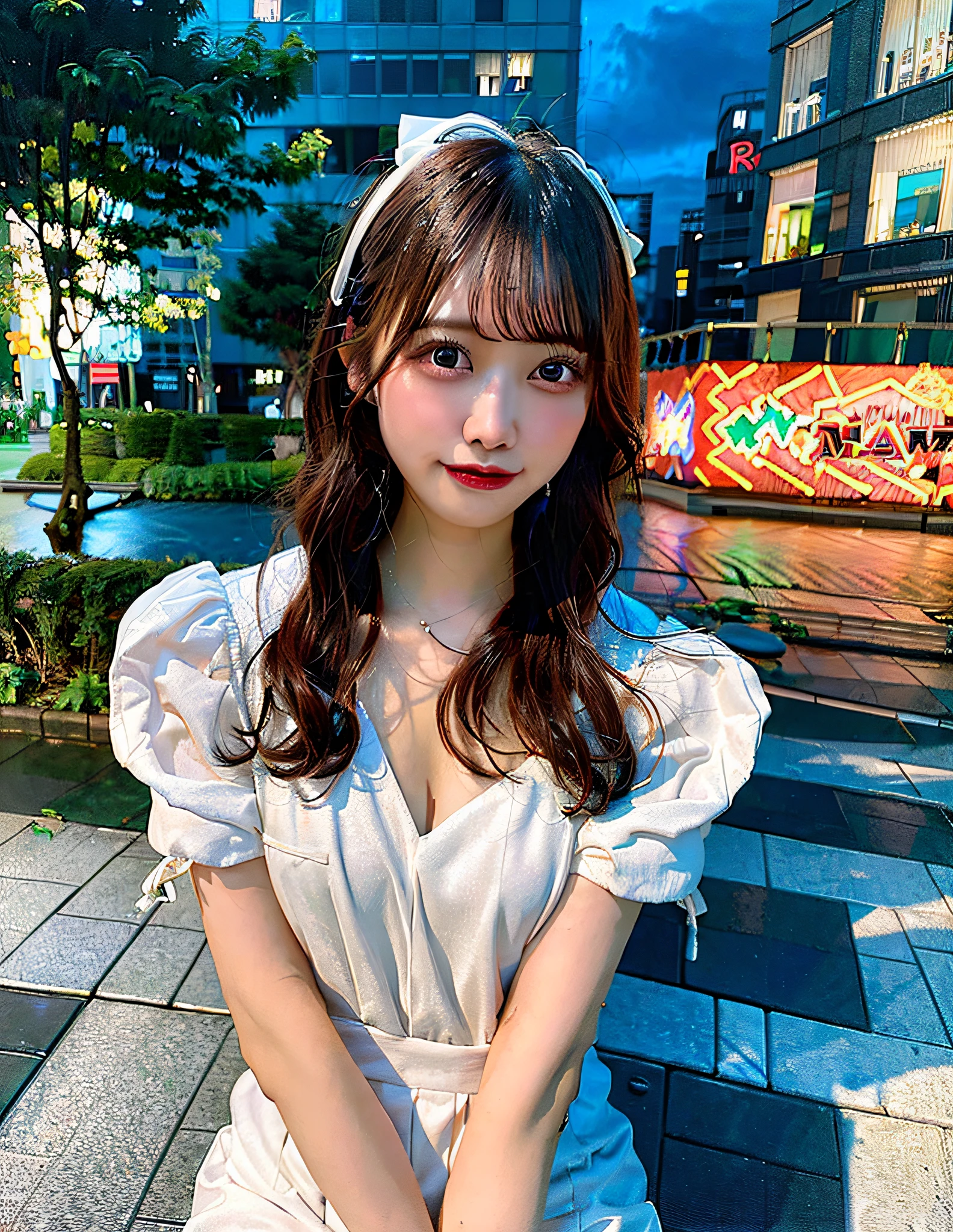 (8k, RAW photo, best quality, mastery:1.2), (realistic, photo-realistic:1.37),1girl,cityscape, night, rain, wet, professional lighting, photon mapping, radiosity, Chinese Doll,torn,chemise, large Image breasts, nurses, wedding dresses