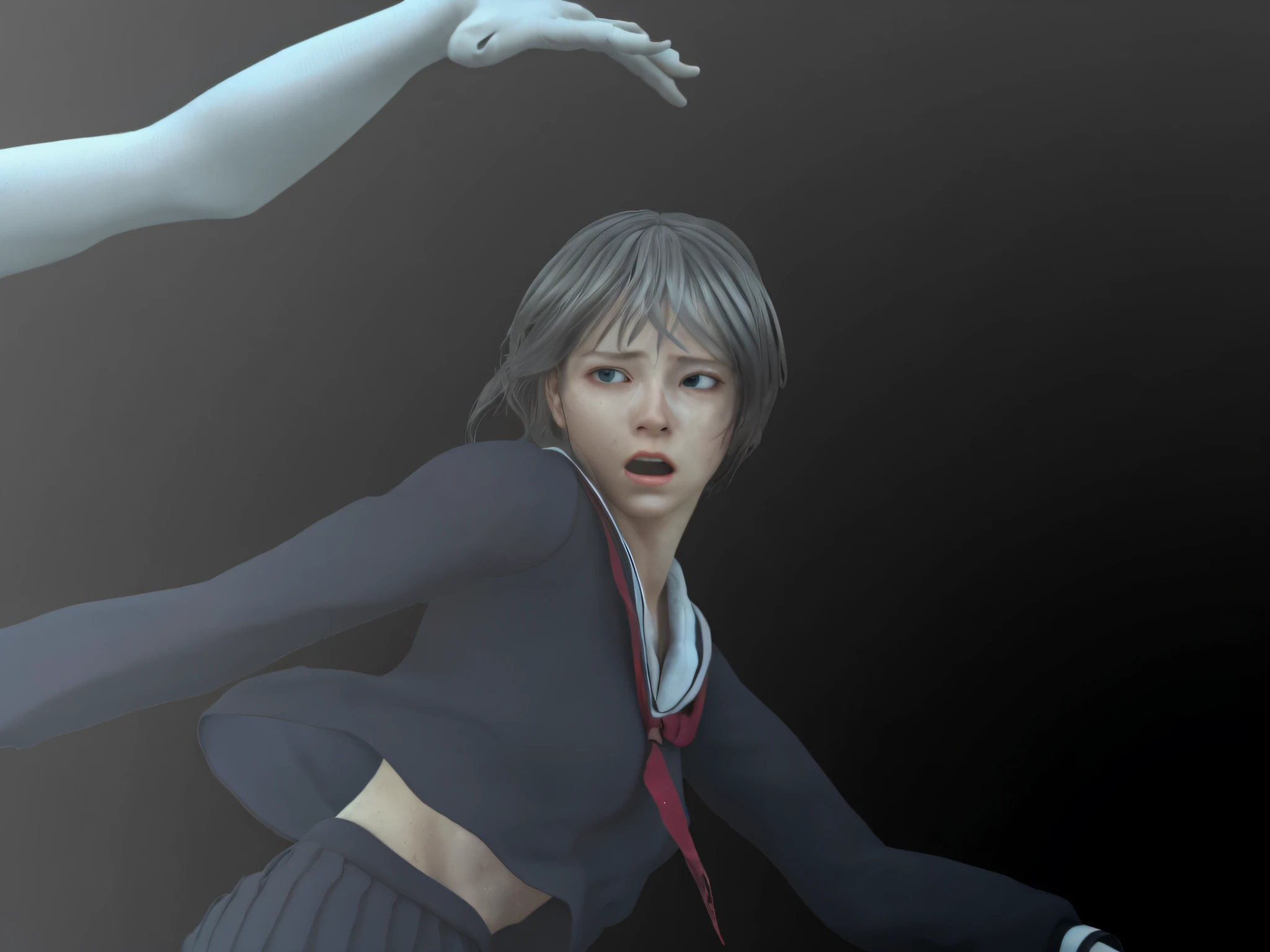 Realistic photo of cute girl, scared, anxious face, sweaty