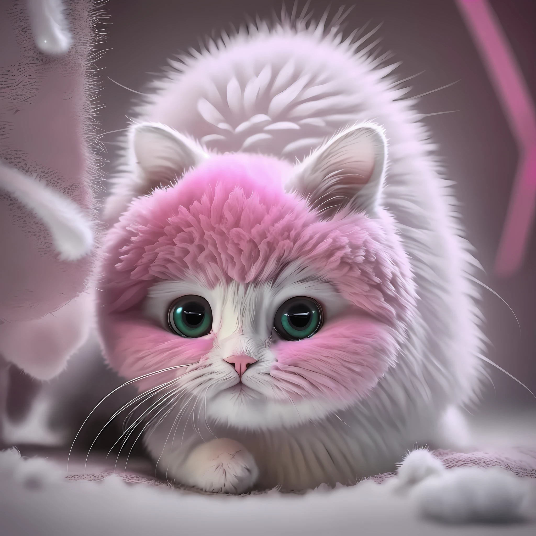A cat with white fur but a black tip, big eye, Gross explosion, The pink nose has a black spot --auto --s2
