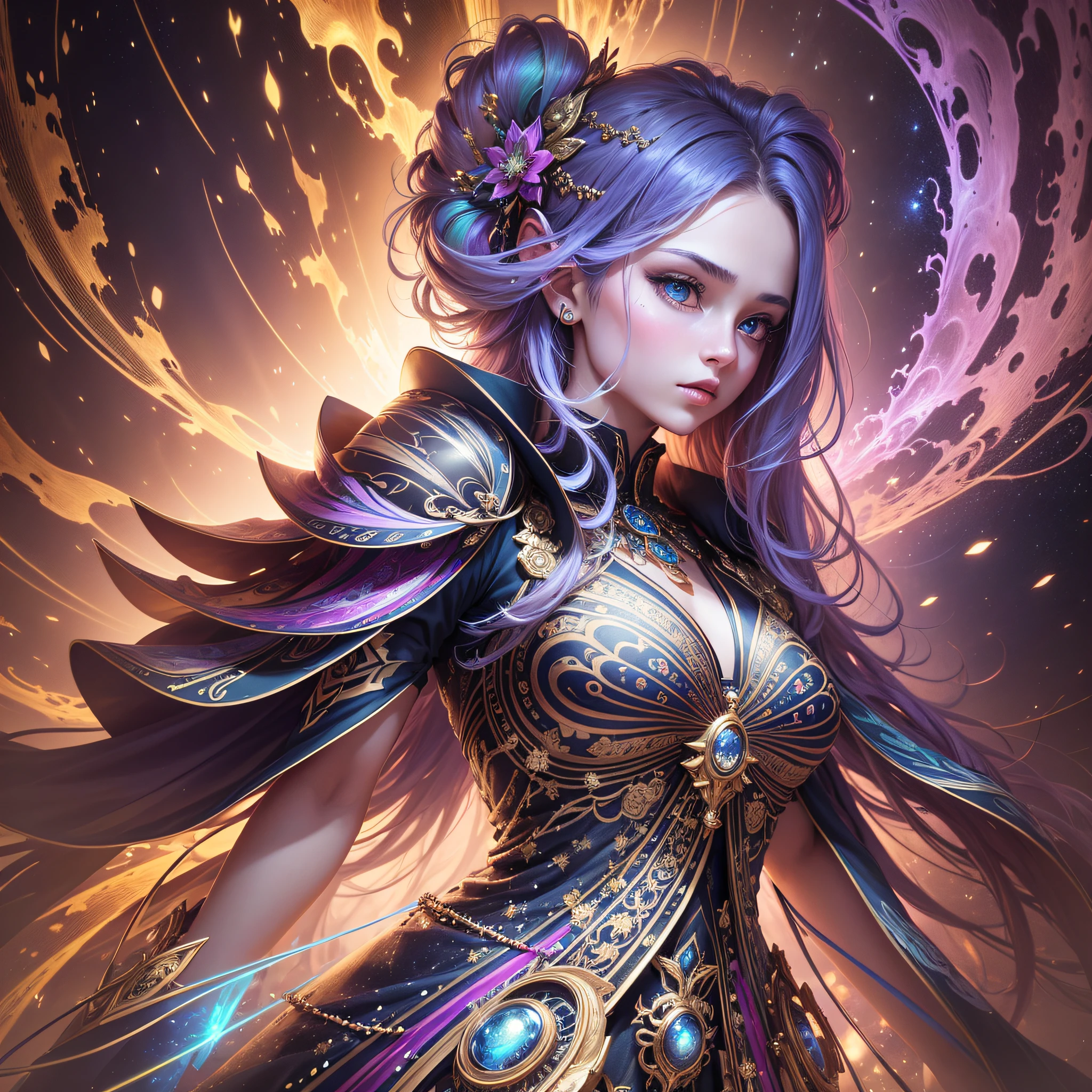 (Masterpiece, Top Quality, Best Quality, Official Art, Beauty and Aesthetics: 1.2), (1 Girl), Extreme Detail, (Fractal Art: 1.3), Colorful, Supreme Detail, Perfect Face, Upper Body, HDR, (Prayer: 1.3), Galaxy, (Light Stripes), Striking Visual Effects, (Dynamic Stripes, Glow Tracks: 1.2), Bright Colors, --auto --s2