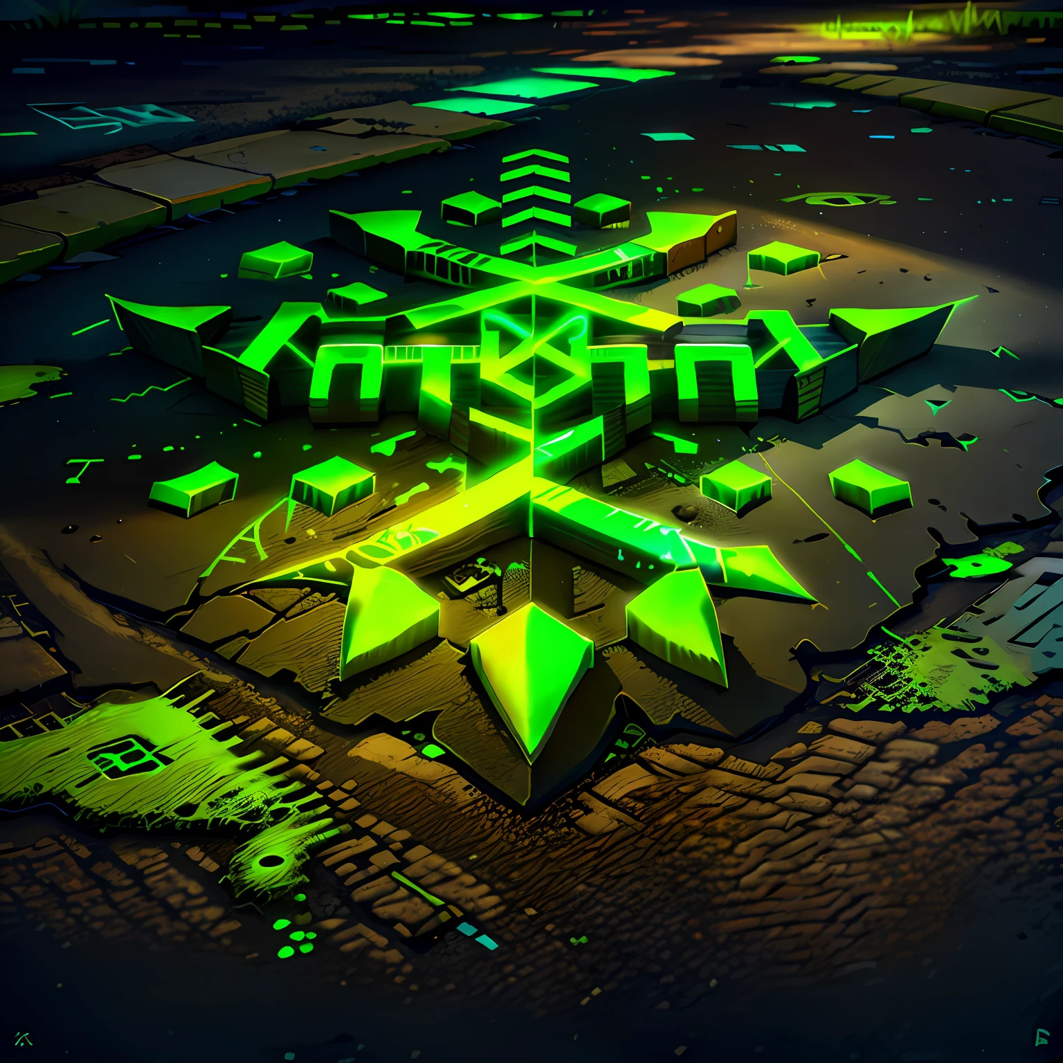 GlowingRunesAI_green street graffiti