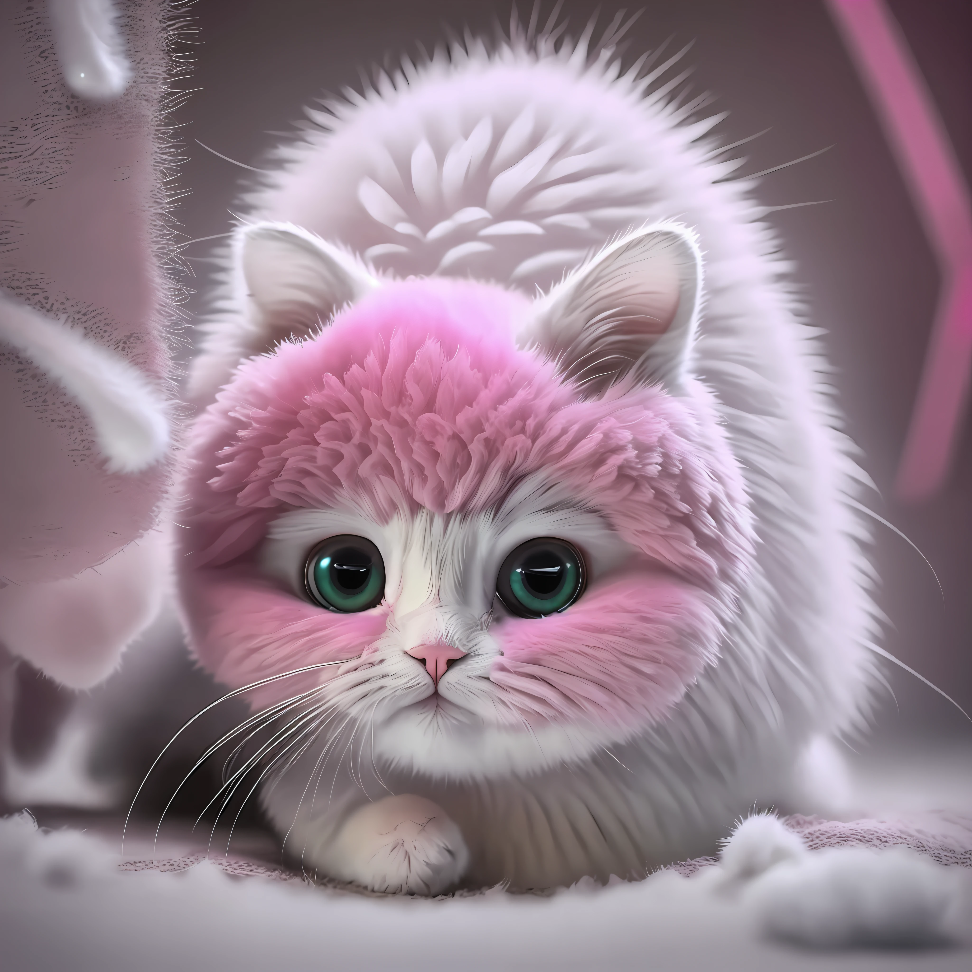 A cat with white fur but a black tip, big eye, Gross explosion, The pink nose has a black spot --auto --s2
