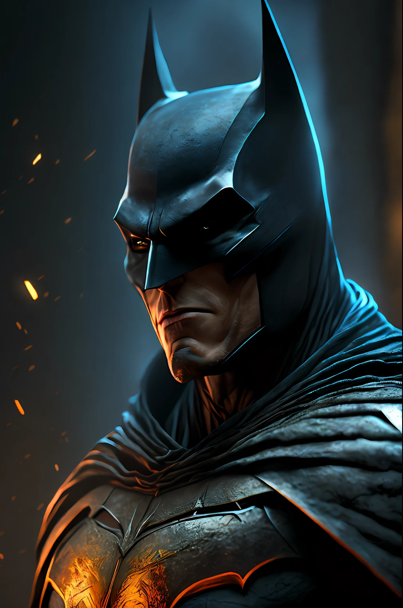 Batman da Dc comics, Dark Horror Futurism, Cinematic, Fine Detail, 8k, (Dark Shot: 0.7), Subsurface Scattering, (Luz Ambiente: 1.3), (ArtStation: 1.3)
