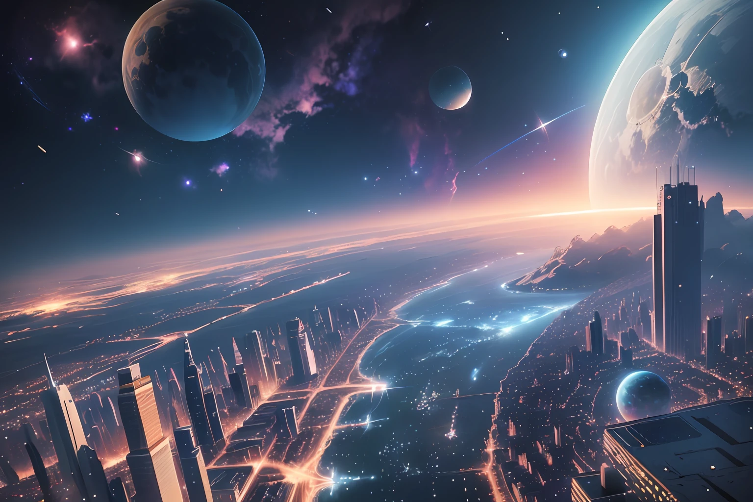 Realism style, space, galaxy, ((8K quality)), ((realism)), futuristic city