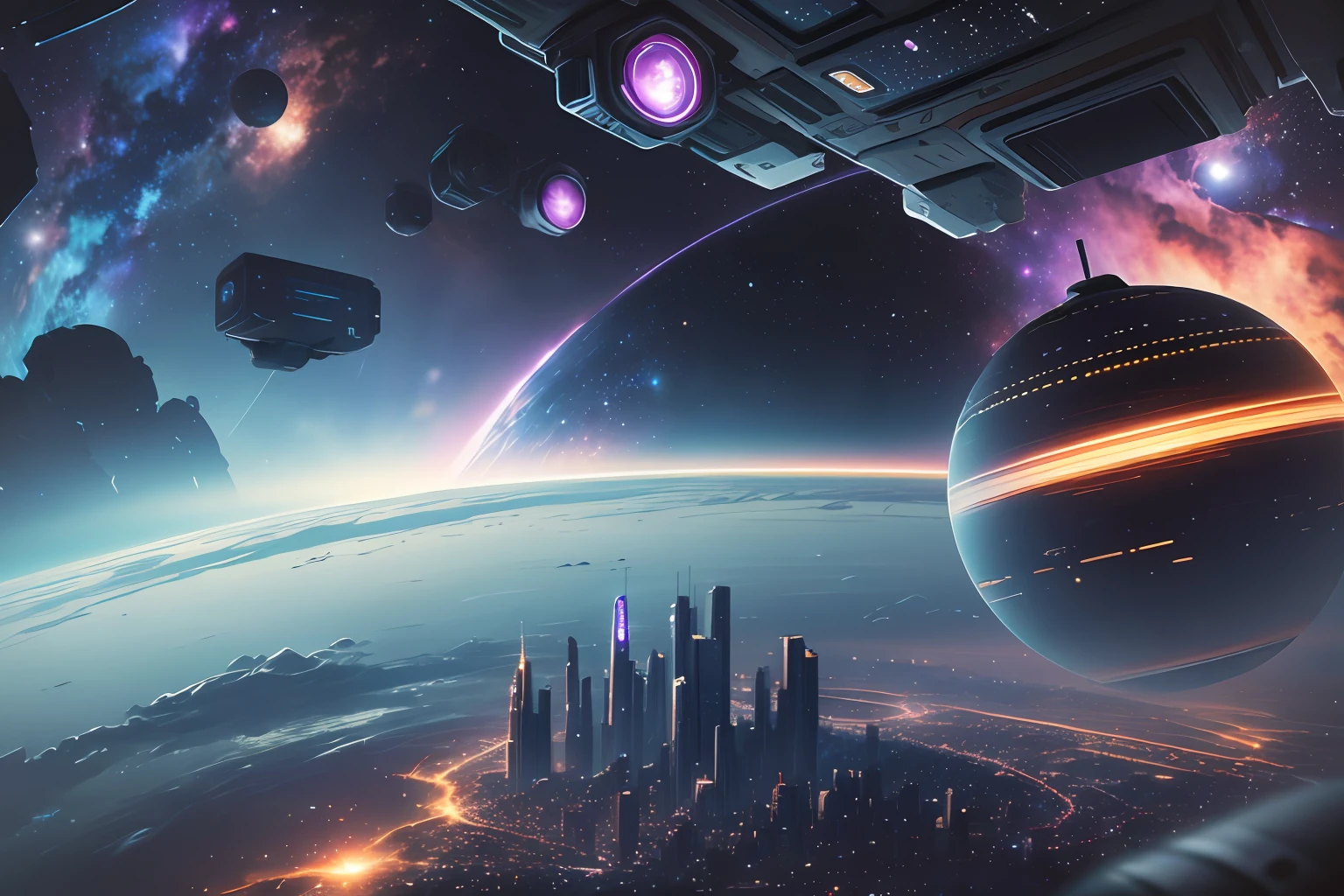 Realism style, space, galaxy, ((8K quality)), ((realism)), futuristic city