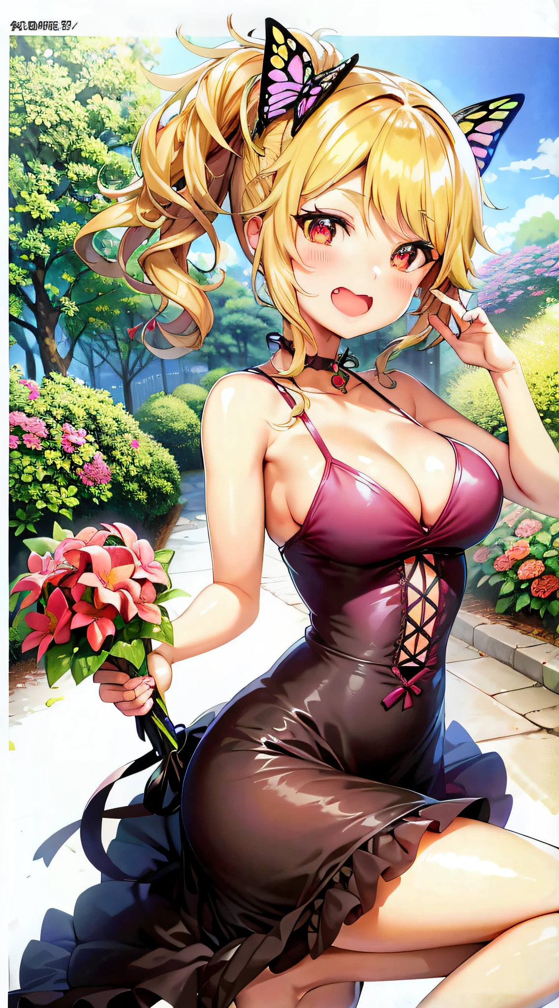 Anime girl with dress with butterfly hair and flowers, naked loli, loli, rin, key art feminine of Kushat Krenz, seductive anime girl, anime moe art style, cute anime wife in a nice dress, ((Misa Amane #)), splash art anime loli, little curvy loli, anime goddess, beautiful attractive anime woman