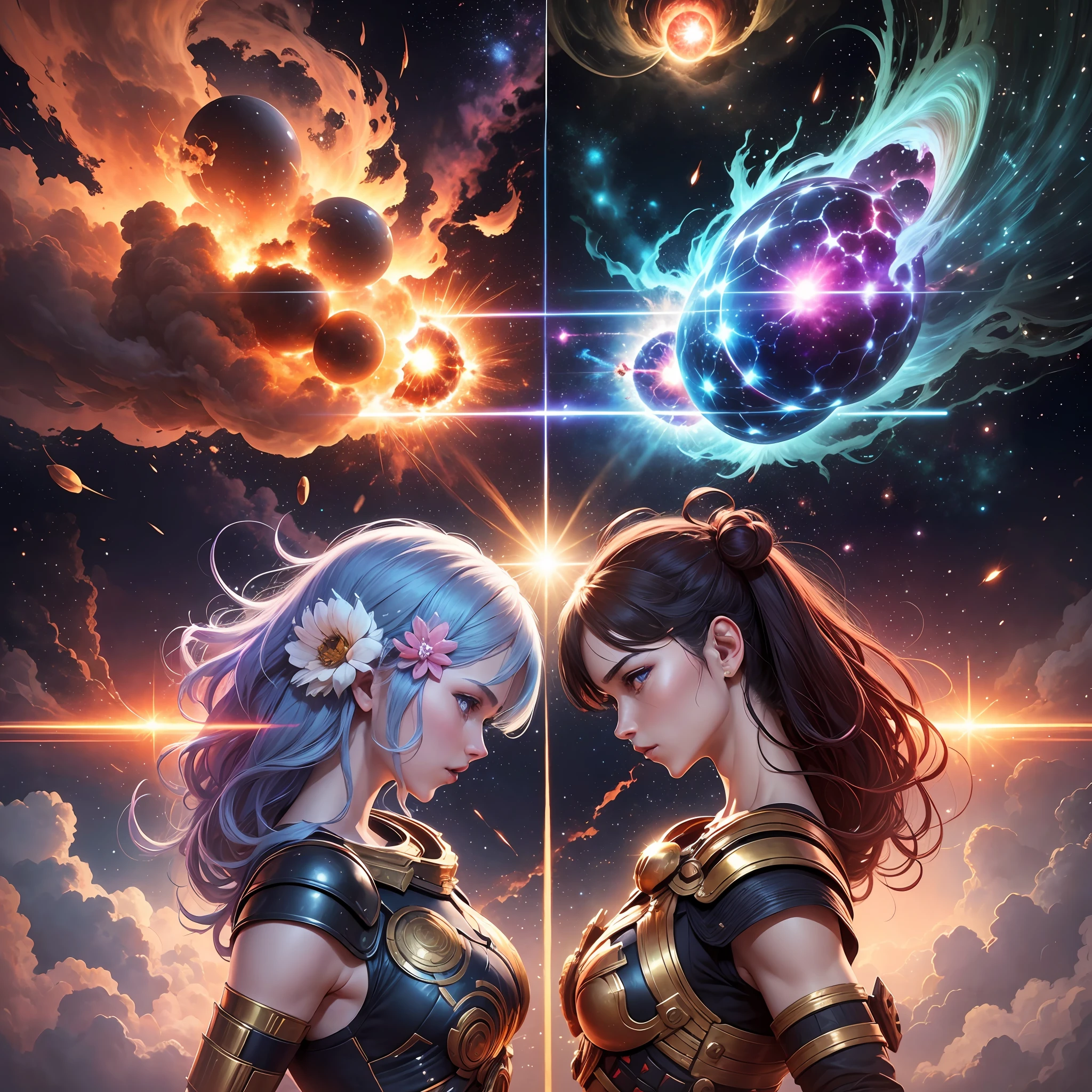 Two gods fighting each other in the galaxy destroying it while 5 solar systems crash into each other --auto --s2