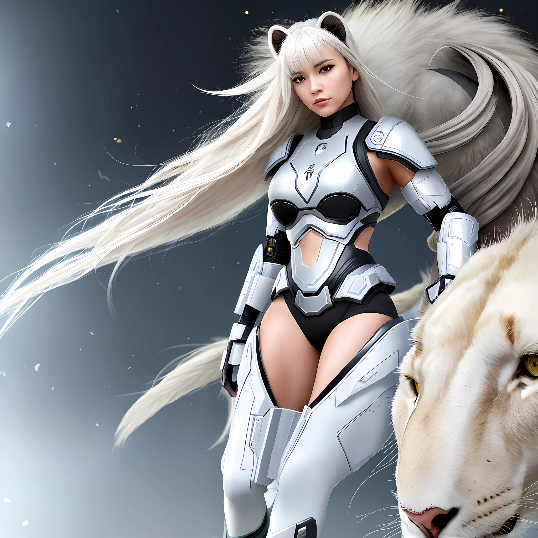 A Female Cyborg Warrior A White Lion Girl Who Can Speak Human Language