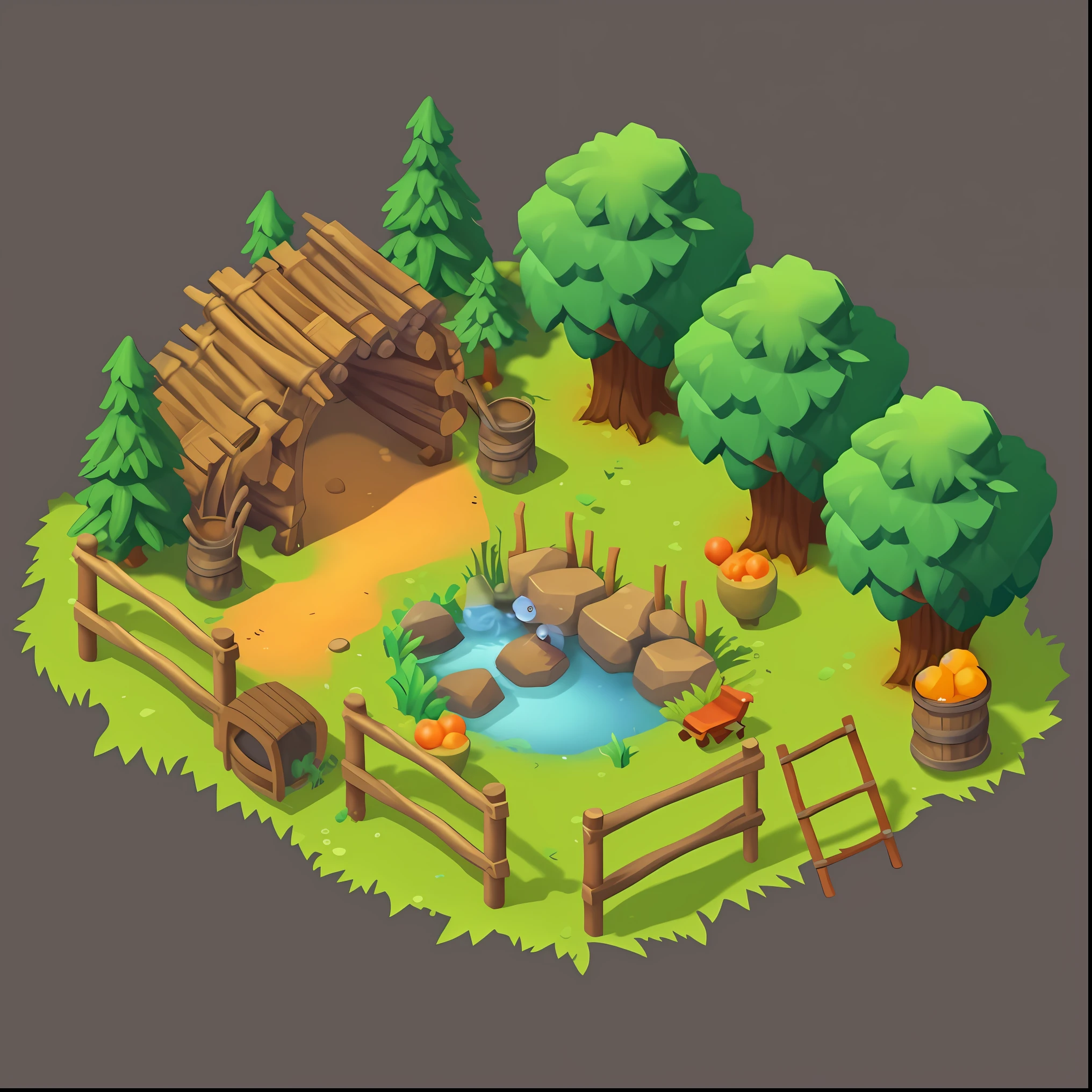 a cartoon illustration of a small wooden cabin in a forest, isometric game asset, isometric 2 d game art, stylized game art, isometric game art, game asset, 3 d render stylized, isometric 3d fantasy cute house, stylized 3d render, rpg game environment asset, isometric view. game rpg, 3 d stylize scene
