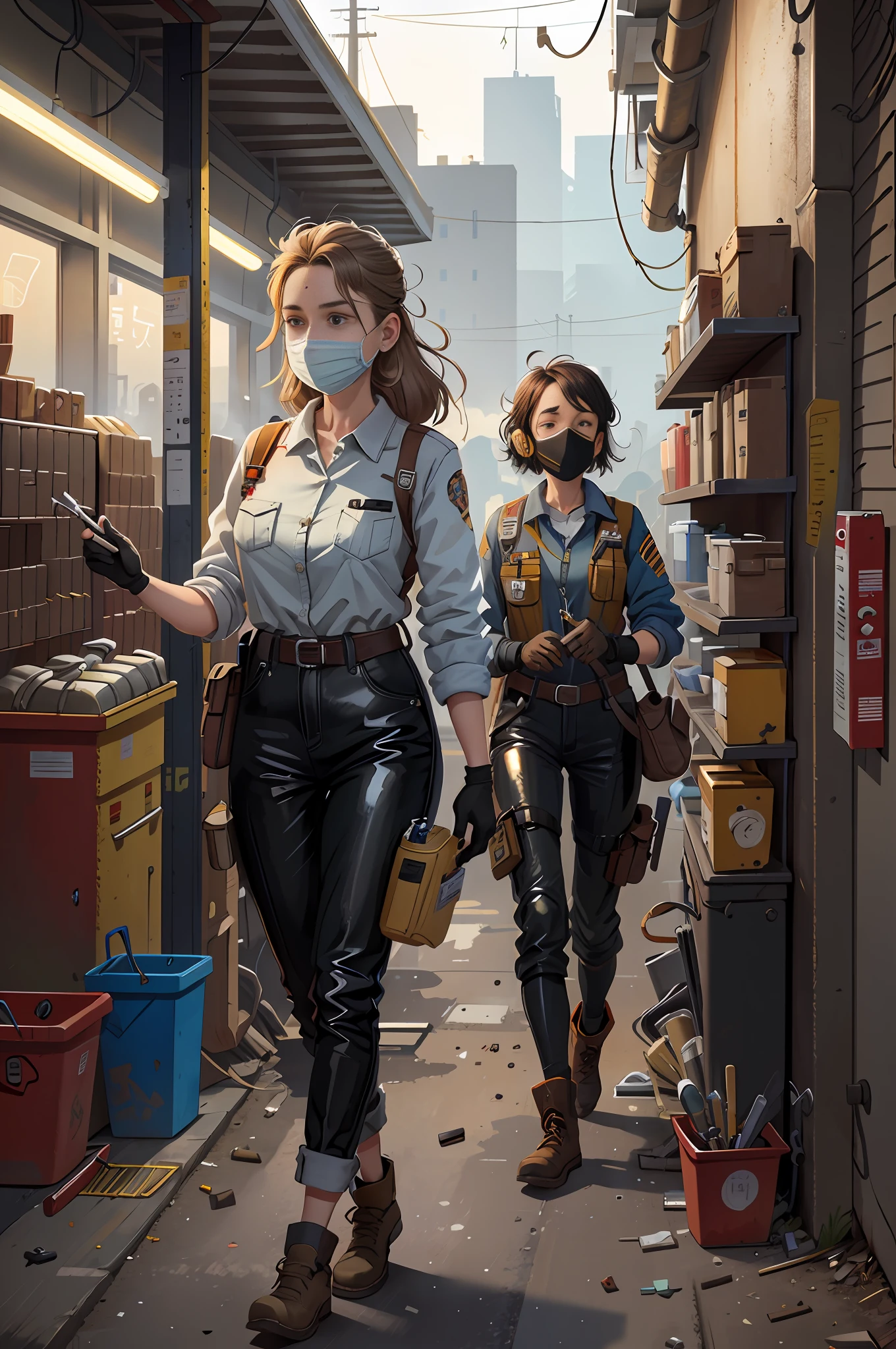 masterpiece, high quality, ultra-detailed, illustration, 1girl, solo, shiny, reflective, latex, work clothes, sexy, body, squat, work shoes, messy, industrial, high heels, black, red, silver, metal, gloves, goggles, protection, equipment, machinery, tools, sparks, dirt, exhaust, pipes, instruments, dials, buttons, instrument, dial, buttons, instrument, hydraulic system, grinding system, crane, pulley, welding, fire handle, drill head, saw, hammer, screwdriver, wrench, pliers, wrench, tool box, fire extinguisher, first aid kit, ventilation, Pipes, lights, emergency exits, warning signs, warning tapes, posters, calendars, coffee cups, dirty items, workbenches, storage bins, shelves, trash bins, lockers, safety vests, earmuffs, masks, respirators, smoke, smoke, smoke, debris, concrete floors, concrete walls, metal beams, rivets, bolts, screws, nuts, gaskets, hooks, chains, ropes, hooks, lubricants, bearings, liquids, solvents, adhesives, lubrication, maintenance, overhaul, overhaul Upgrades, installation, assembly, manufacturing, customization, prototyping, research, development, testing, quality control, inspection, certification, compliance, Regulations, standards, efficiency, productivity, innovation, excellence, satisfaction, teamwork, dedication, professionalism, empowerment, diversity, equality, respect, safety culture, industrial fashion, sci-fi, cyberpunk, dystopia