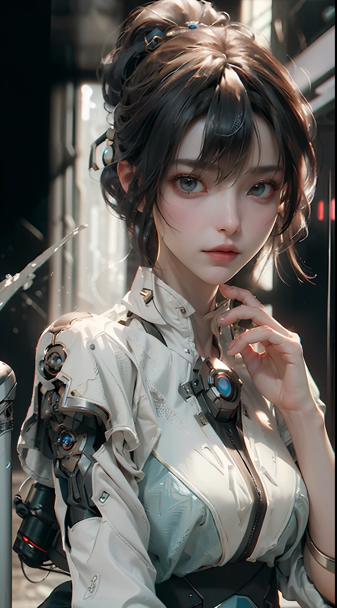 ((Best quality)), ((masterpiece)), (detailed:1.4), 3D, an image of a beautiful cyberpunk female,HDR (High Dynamic Range),Ray Tracing,NVIDIA RTX,Super-Resolution,Unreal 5,Subsurface scattering,PBR Texturing,Post-processing,Anisotropic Filtering,Depth-of-field,Maximum clarity and sharpness,Multi-layered textures,Albedo and Specular maps,Surface shading,Accurate simulation of light-material interaction,Perfect proportions,Octane Render,Two-tone lighting,Wide aperture,Low ISO,White balance,Rule of thirds,8K RAW,