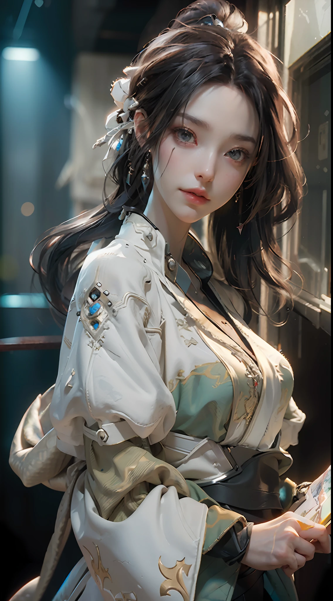 ((Best quality)), ((masterpiece)), (detailed:1.4), 3D, an image of a beautiful cyberpunk female,HDR (High Dynamic Range),Ray Tracing,NVIDIA RTX,Super-Resolution,Unreal 5,Subsurface scattering,PBR Texturing,Post-processing,Anisotropic Filtering,Depth-of-field,Maximum clarity and sharpness,Multi-layered textures,Albedo and Specular maps,Surface shading,Accurate simulation of light-material interaction,Perfect proportions,Octane Render,Two-tone lighting,Wide aperture,Low ISO,White balance,Rule of thirds,8K RAW,