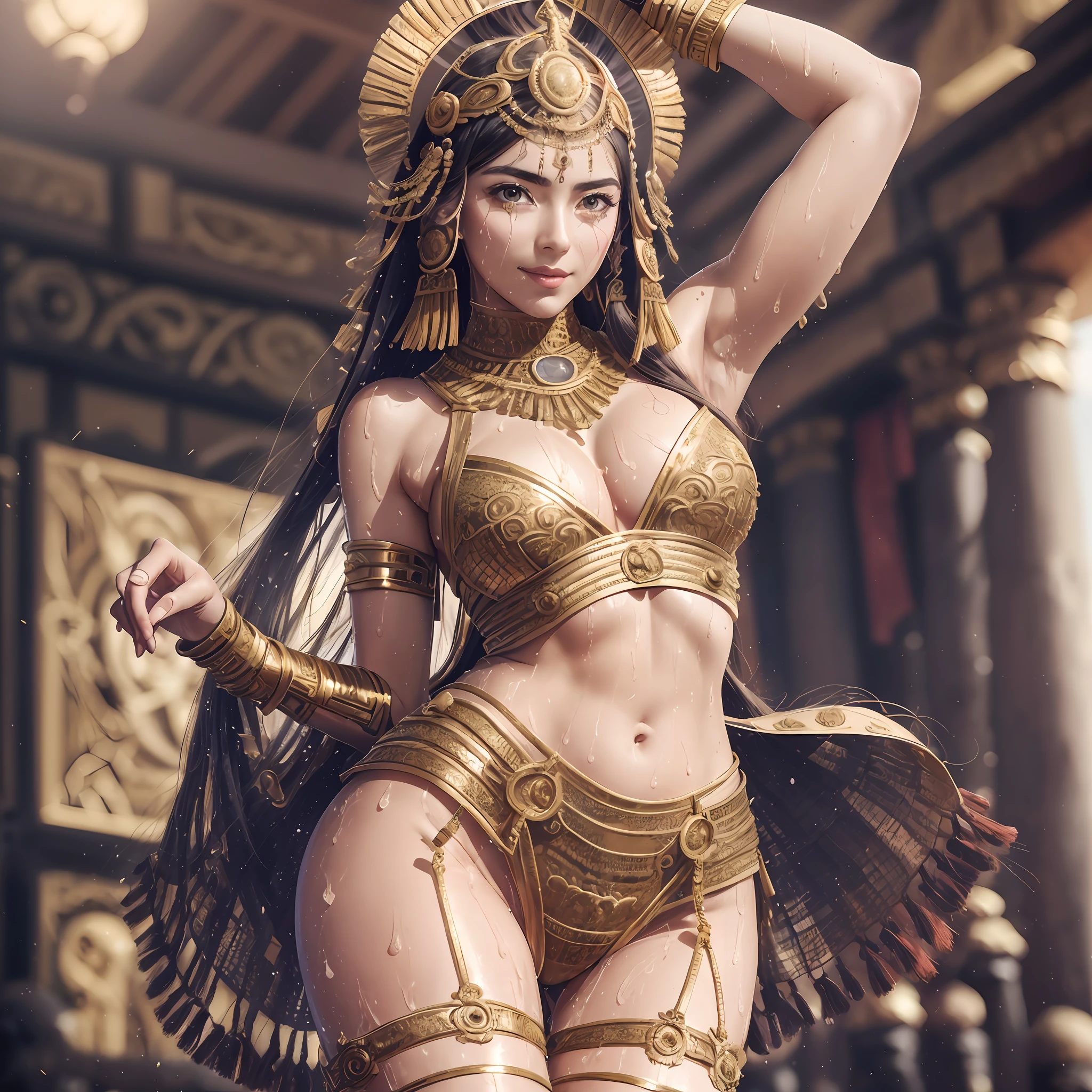 (solo), (a detailed full-body RAW photo of a girl), (masterpiece: 1.0), (best quality: 1.4), (ultra highres: 1.2), (photorealistic: 1.4), 8k resolution, Canon EOS R5, 50mm, absurd, ultra detailed, (18yo), sharp focus, cinematic lighting, detailed beautiful face, (makeup: 1.2), (ulzzang-6500-v1.1), small figure, detailed skin texture, pale skin, flat chest, (lean and fit body: 1.3), (Maite Perroni:0.7), smiling, bright realistic skin, (stage:1), (cameltoe:1.3), (sweating:1.45), slim waist, seductive smile, solo, Maite Perroni --auto --s2