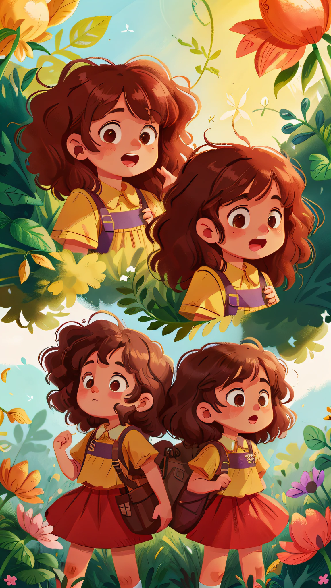 Two girls, twins, curly brown hair, riding horses