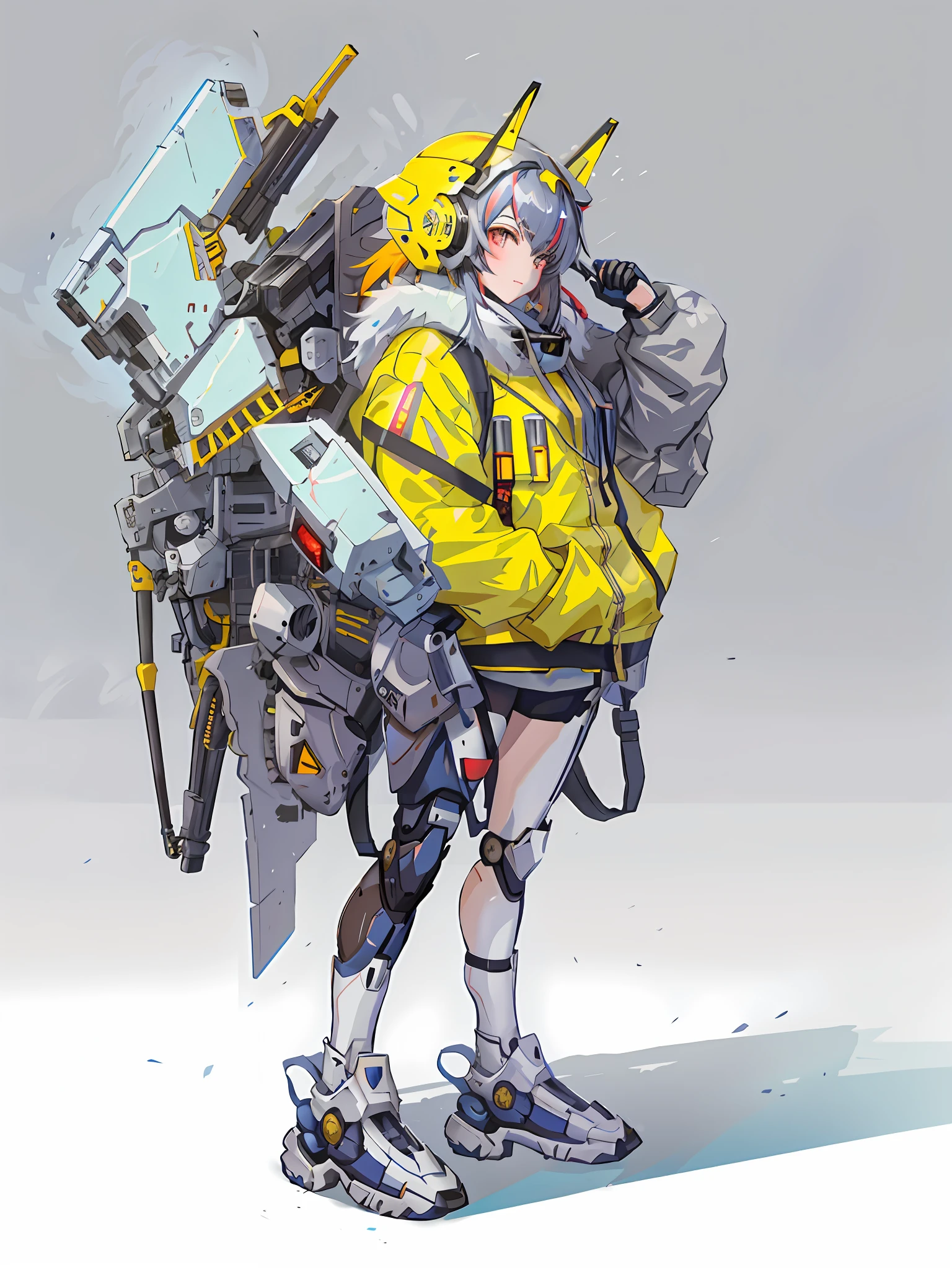 anime character with a backpack and a gun in his hand, cyberpunk anime girl mech, digital cyberpunk anime art, mechanized soldier girl, guweiz on artstation pixiv, girl in mecha cyber armor, by Russell Dongjun Lu, cool mecha style, guweiz on pixiv artstation, artwork in the style of guweiz