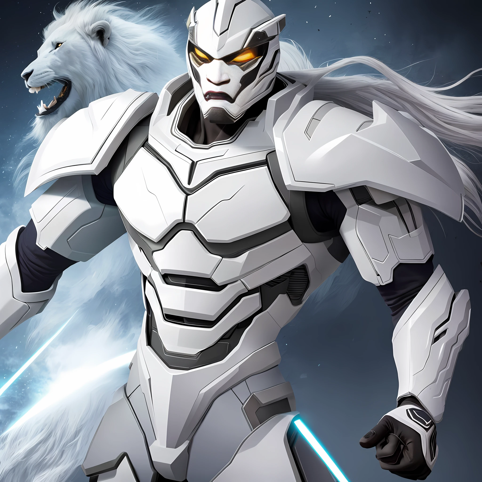 White Lion Cyborg Warrior Illustration Details Precision Beautiful