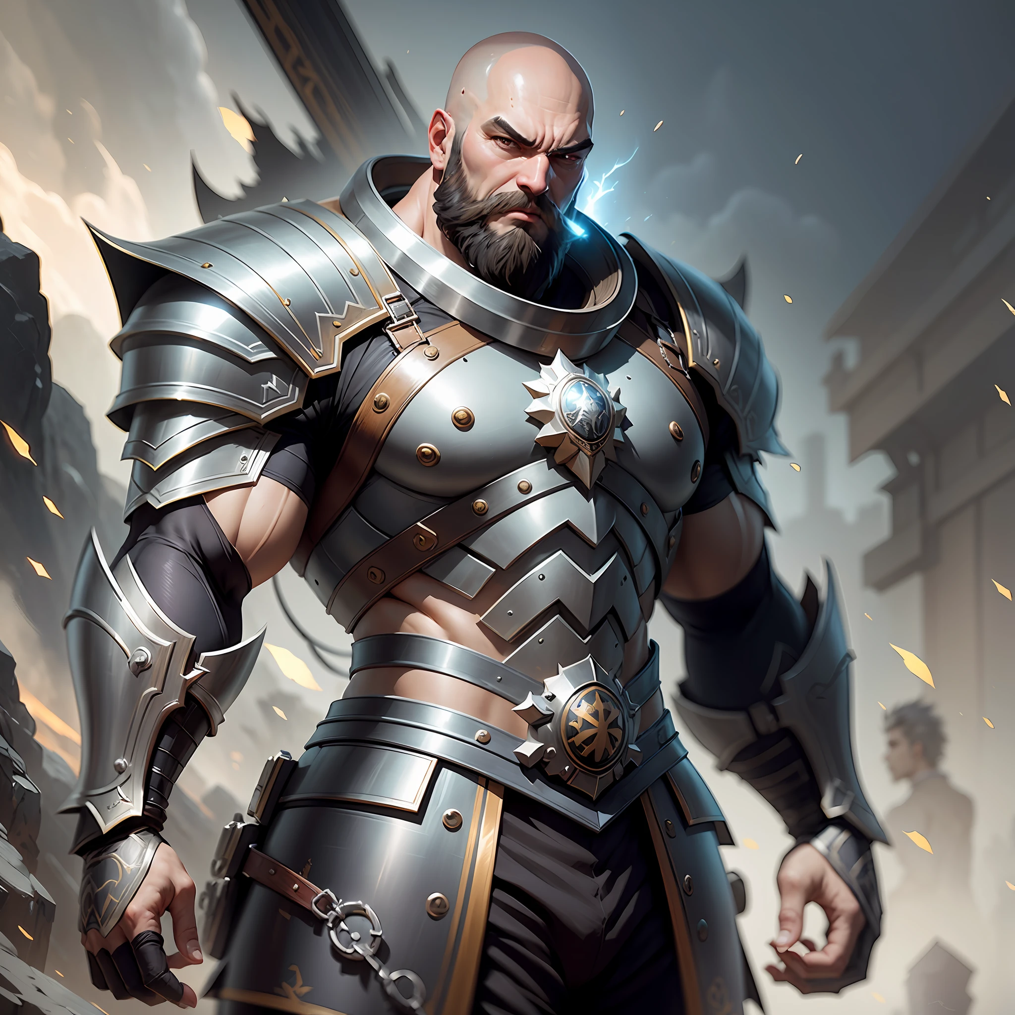 Full length portrait of muscular bearded warrior, anime version, highly intricate muscles, heavy armor, bald head, light and shadow effects, intricate, highly detailed, digital painting, station art, concept art, soft, sharp focus, illustration, anime advanced digital art, atmospheric lighting, detailed face, 8k, hq, artstation, by makoto shinkai, stanley artgerm lau, wlop, rossdraws” --auto --s2