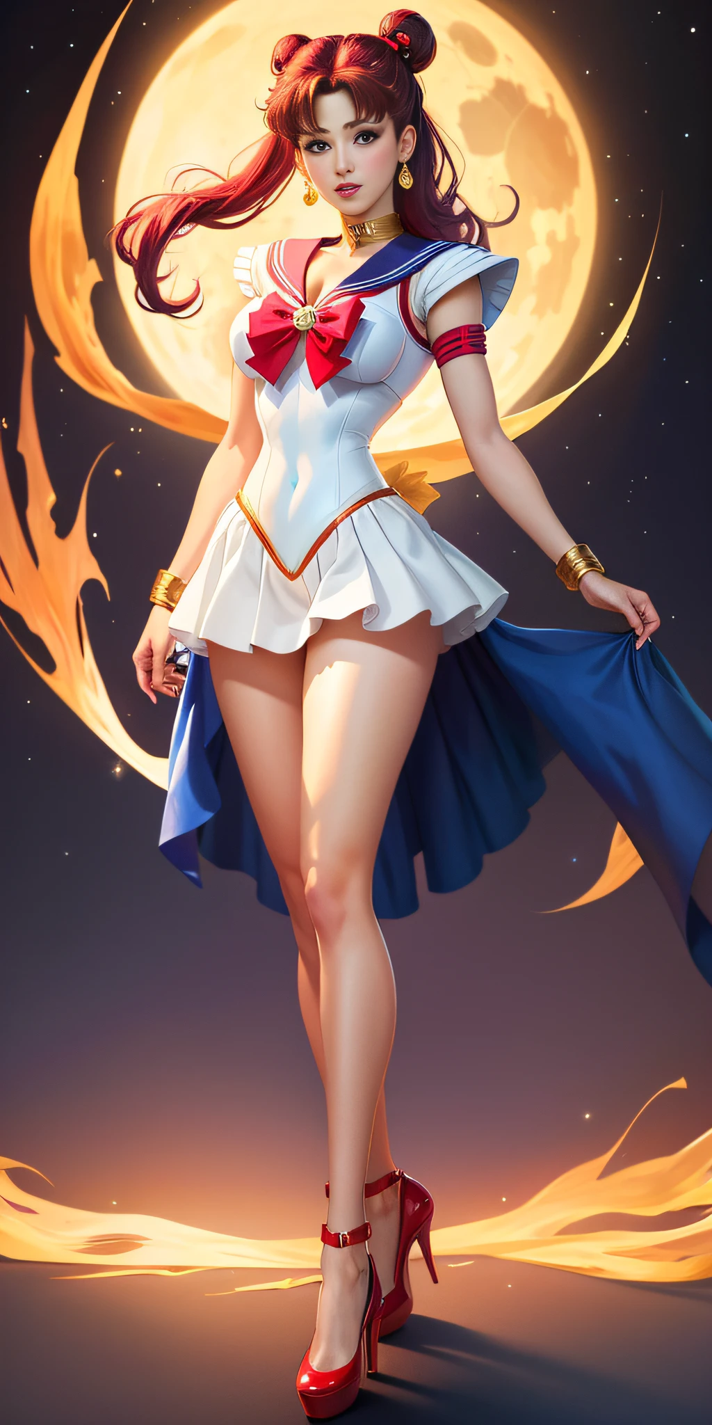 Sailor Moon High Res full body portrait, sexy costume red high heels visible