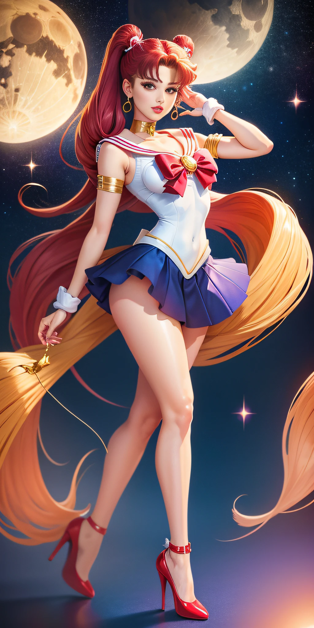 Sailor Moon High Res full body portrait, sexy costume red high heels visible