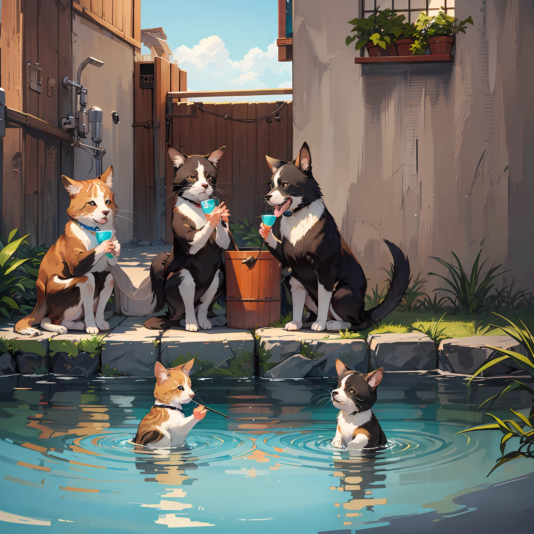 Cute little ones drinking water and playing outdoors in the sun --auto --s2
