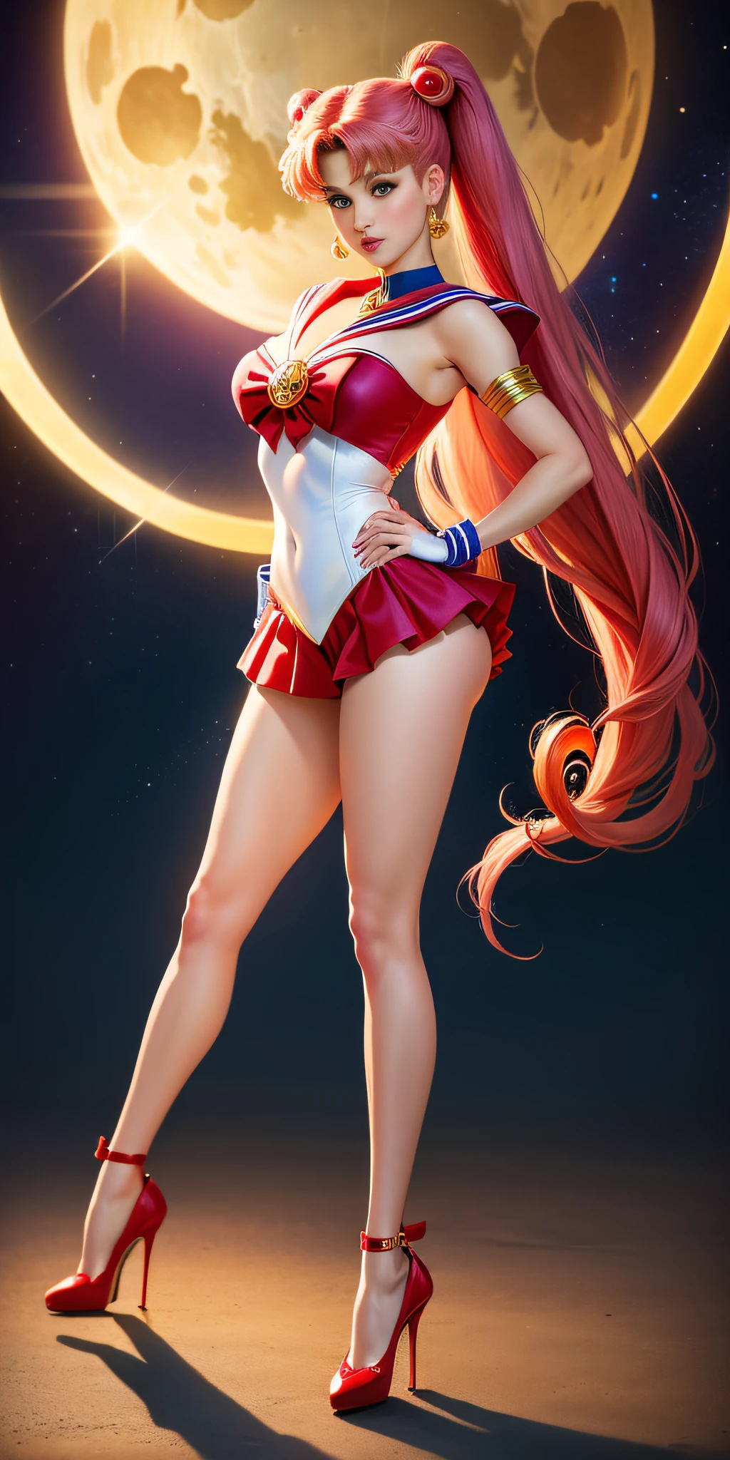 Sailor Moon High Res full body portrait, sexy costume red high heels visible