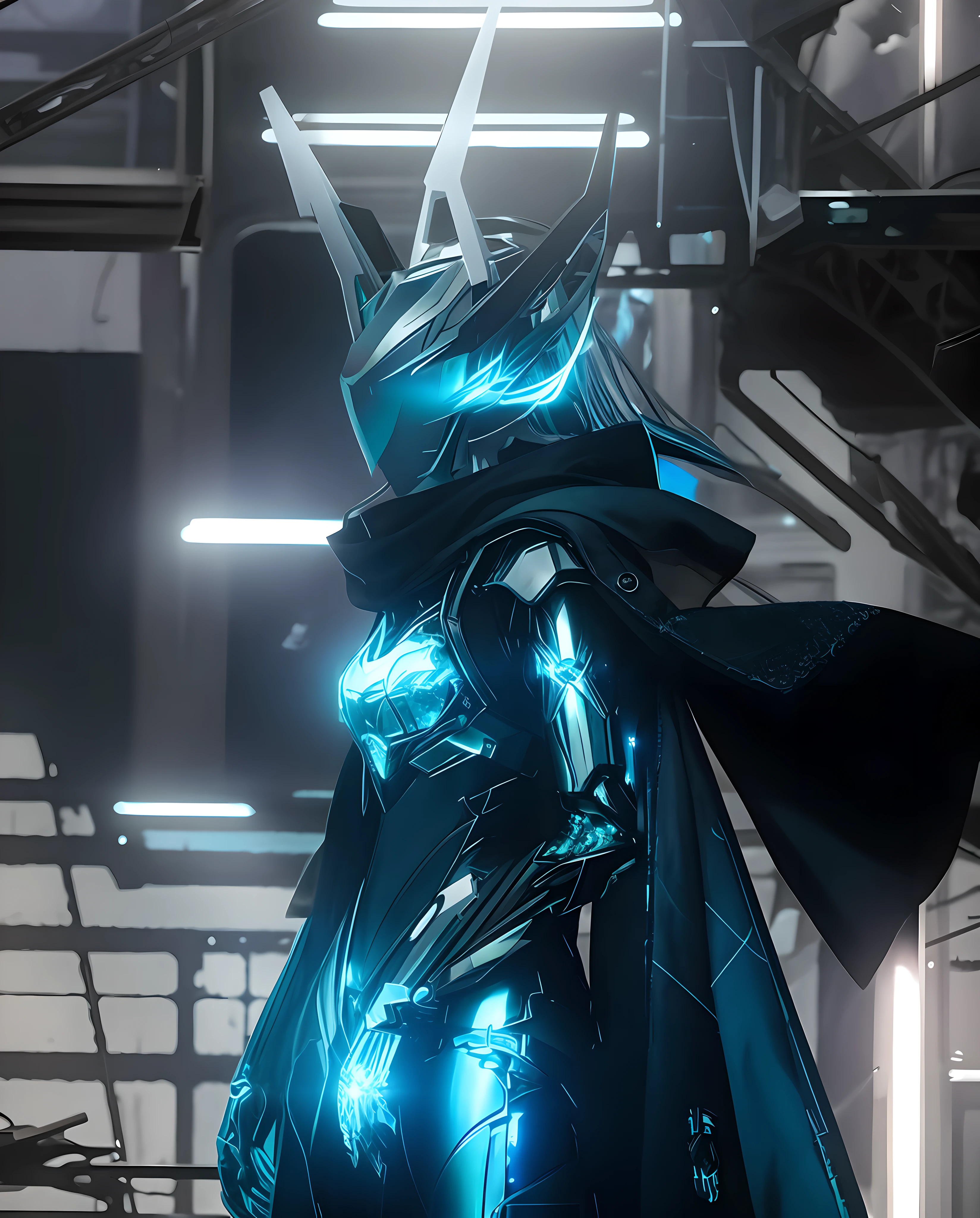 A character concept, standing in the center of a vast, futuristic chamber, Their body is adorned with sleek, cybernetic implants that seem to pulse with a soft blue light, Their pale, ethereal skin almost glows in the dim light, and their piercing blue eyes seem to look straight through you, Around their neck hangs a glowing pendant, pulsing with an inner light that radiates power, The pendant seems to be the source of their otherworldly abilities, and its glow fills the room with an ethereal aura, As you watch, the figure moves with an effortless grace, almost as if they are floating rather than walking, Despite their ageless appearance, there is a sense of weariness about them, a hint of sorrow that speaks to a life of loss and heartbreak, And yet, there is also a sense of hope, a determination to keep moving forward, to find a way to break the curse of immortality and finally find peace, In this figure, there is a sense of wonder and mystery, a mixture of science fiction and fantasy that defies easy categorization.

The image captures the essence of a being out of time, a figure of myth and legend brought to life in a world of technology and magic,