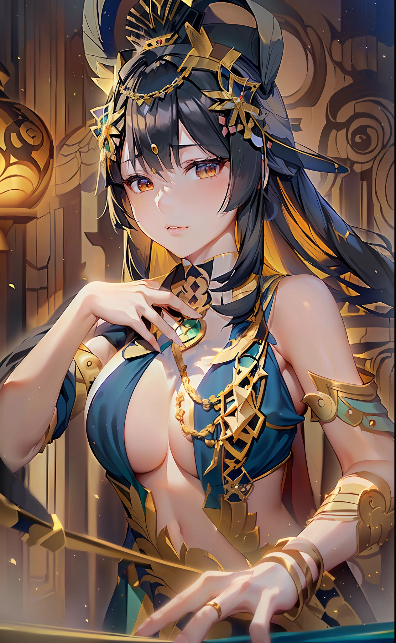 anime girl with long black hair and a crown on her head, ayaka genshin impact, portrait knights of zodiac girl, anime goddess, beautiful alluring anime woman, keqing from genshin impact, ayaka game genshin impact, female anime character, hestia, beautiful anime woman, seductive anime girl, smooth anime cg art, anime visual of a young woman