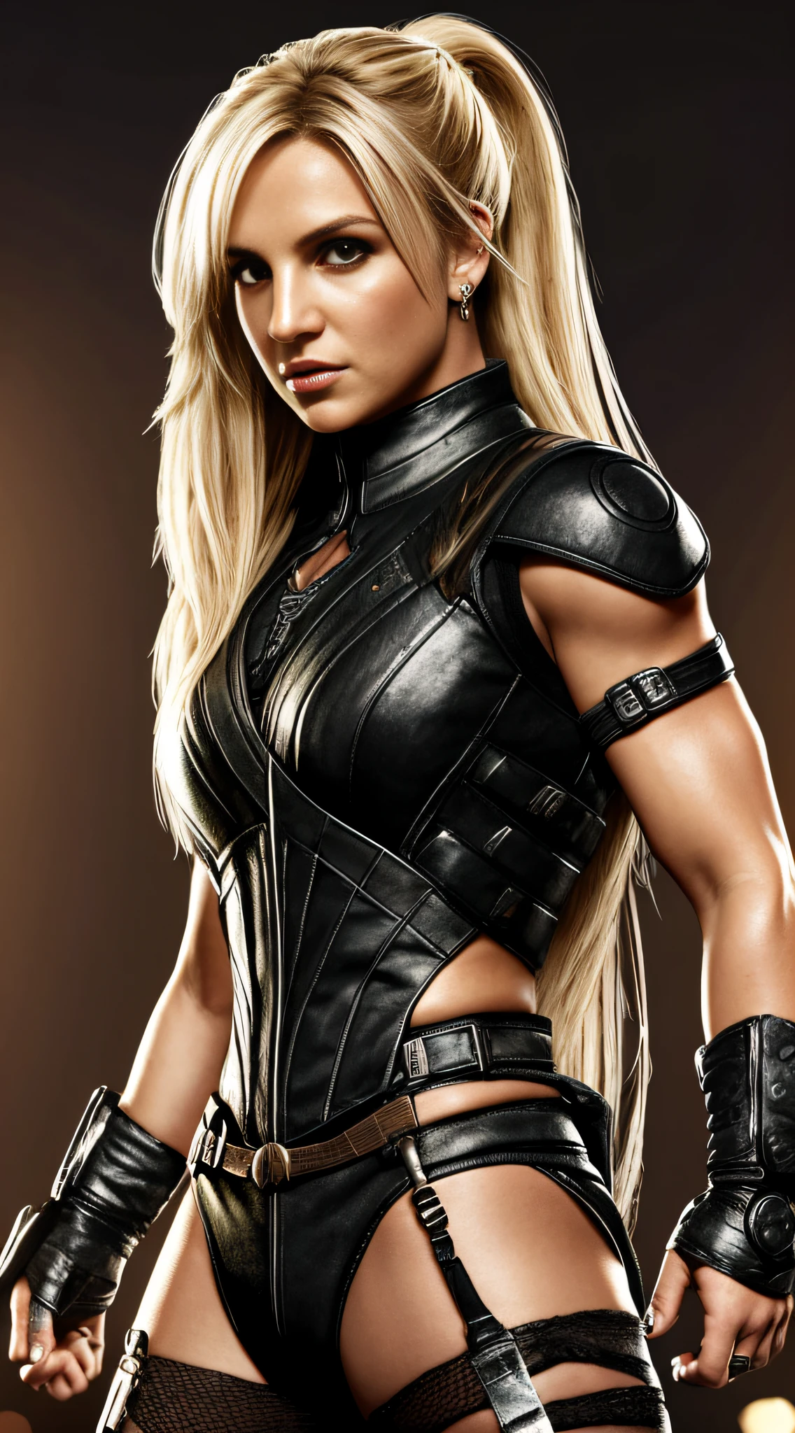 Photo of Britney Spears ,with long hair, with details, long hair, with details , accessories , inspired by Cassie Cage mortal kombat , FULL BODY texture 4K, high quality, beautiful hairstyle, 8k image, high image quality,