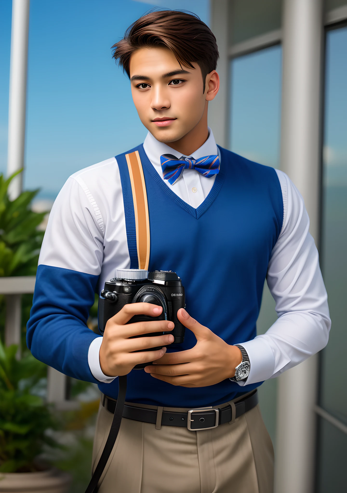 (man), high school boy in handsome uniform, tanned, muscular, face, alone, (high detail: 1 of 1), natural skin, high quality, nsfw, beautiful eyes, (face: 1 2), noise, real photo, psd, sharp focus, high resolution 8k, realistic, professional photography, 8k uhd, slr camera, soft lighting, high quality, film grain, fujifilm xt3