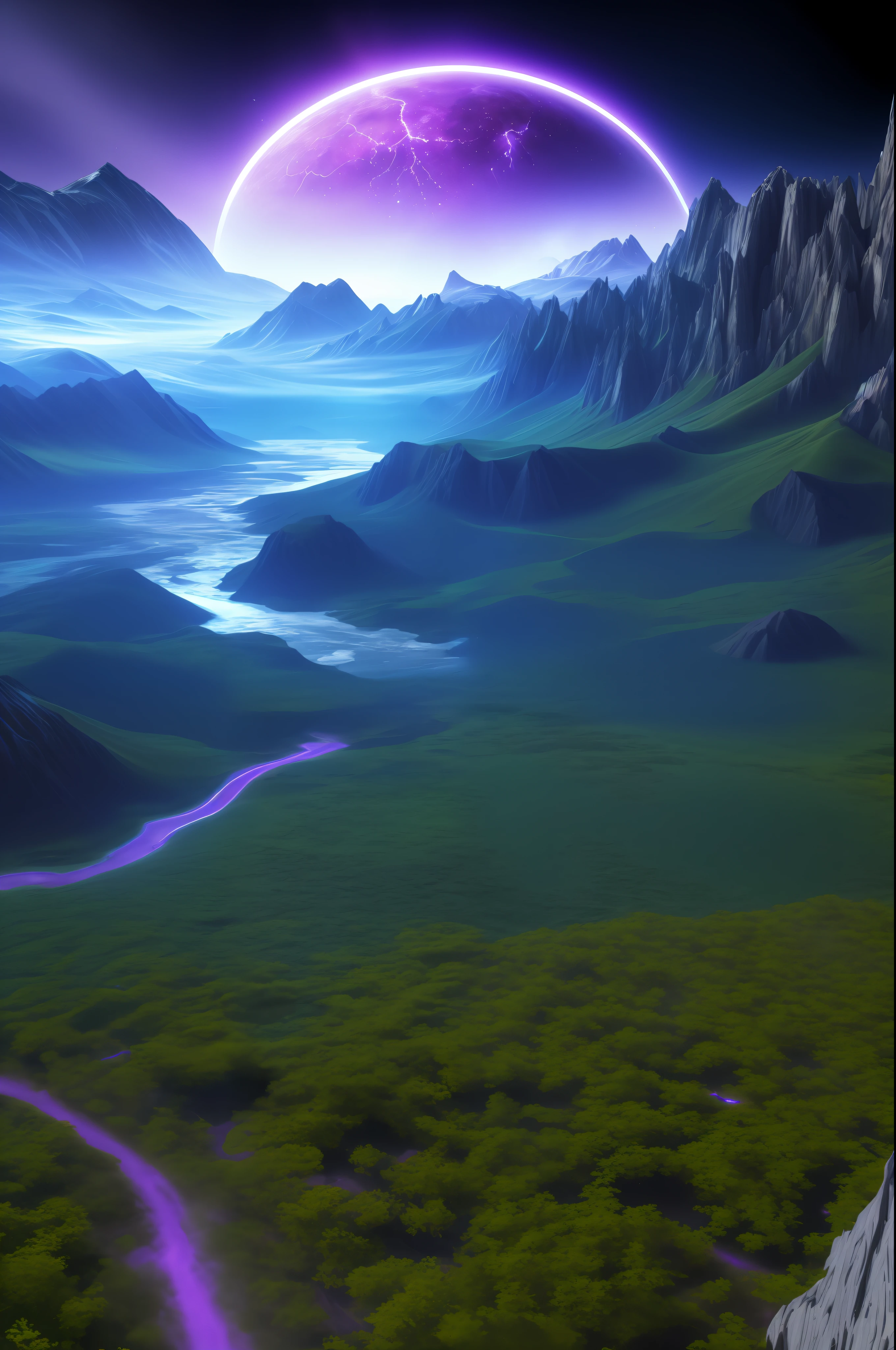 Planet from space, cosmic, purple, land, ocean, alien, solar system, colorful, fruitful, habitable, alien land, purple oceans, ice, birds, planet light years away, big, exoplanet, 8K resolution, ultra detailed, Fantasy vibe, centered, dreamlike, intricate detail, Cinematic Lightning, Unreal Engine, Realistic, Photorealistic, Hyper-detailed, insane details, Super-Resolution, Megapixel, FKAA, TXAA, RTX, SSAO, Post Processing