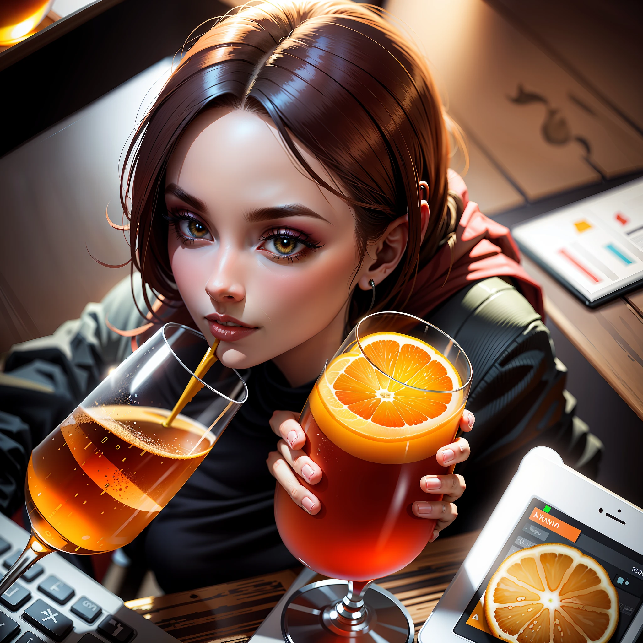 Young woman tax officer drinking orange wine Illustration Details Precision Beautiful