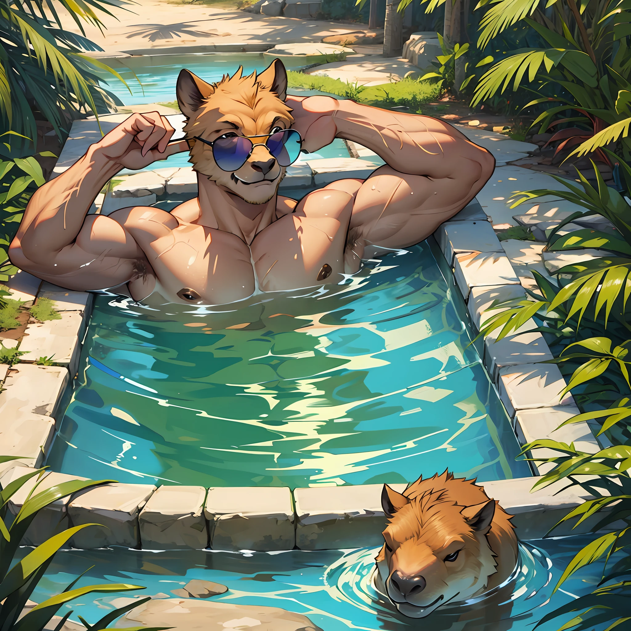 capybara, muscles, sunglasses, beauty and open-air bath, real --auto --s2