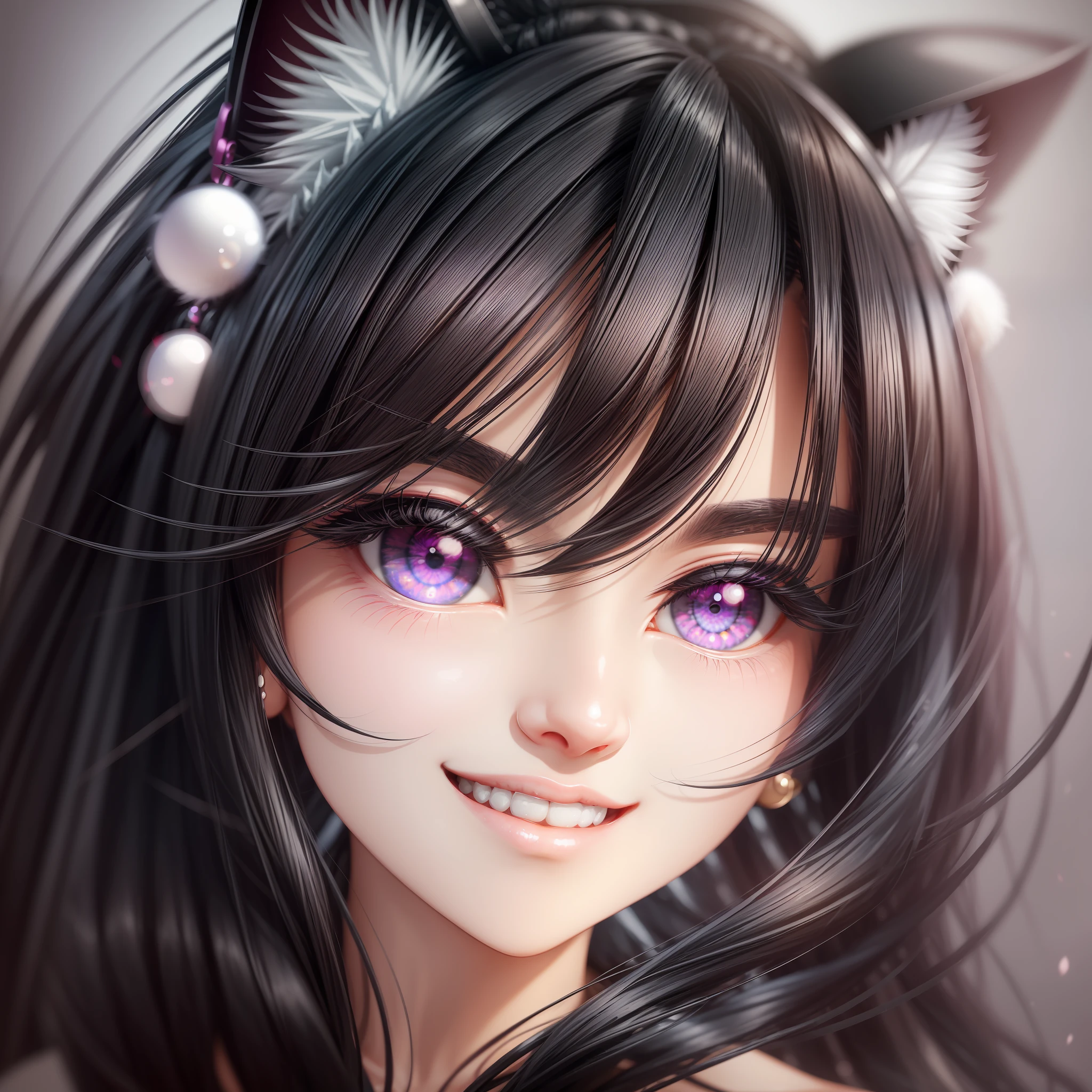 black hair, hair bobbles, longeyelashes, solid circle eyes, fake animal ears, light smile, ear blush, fang, Surrealism, drop shadow, anaglyph, stereogram, tachi-e, pov, atmospheric perspective, 8k, super detail, ccurate, best quality --auto --s2