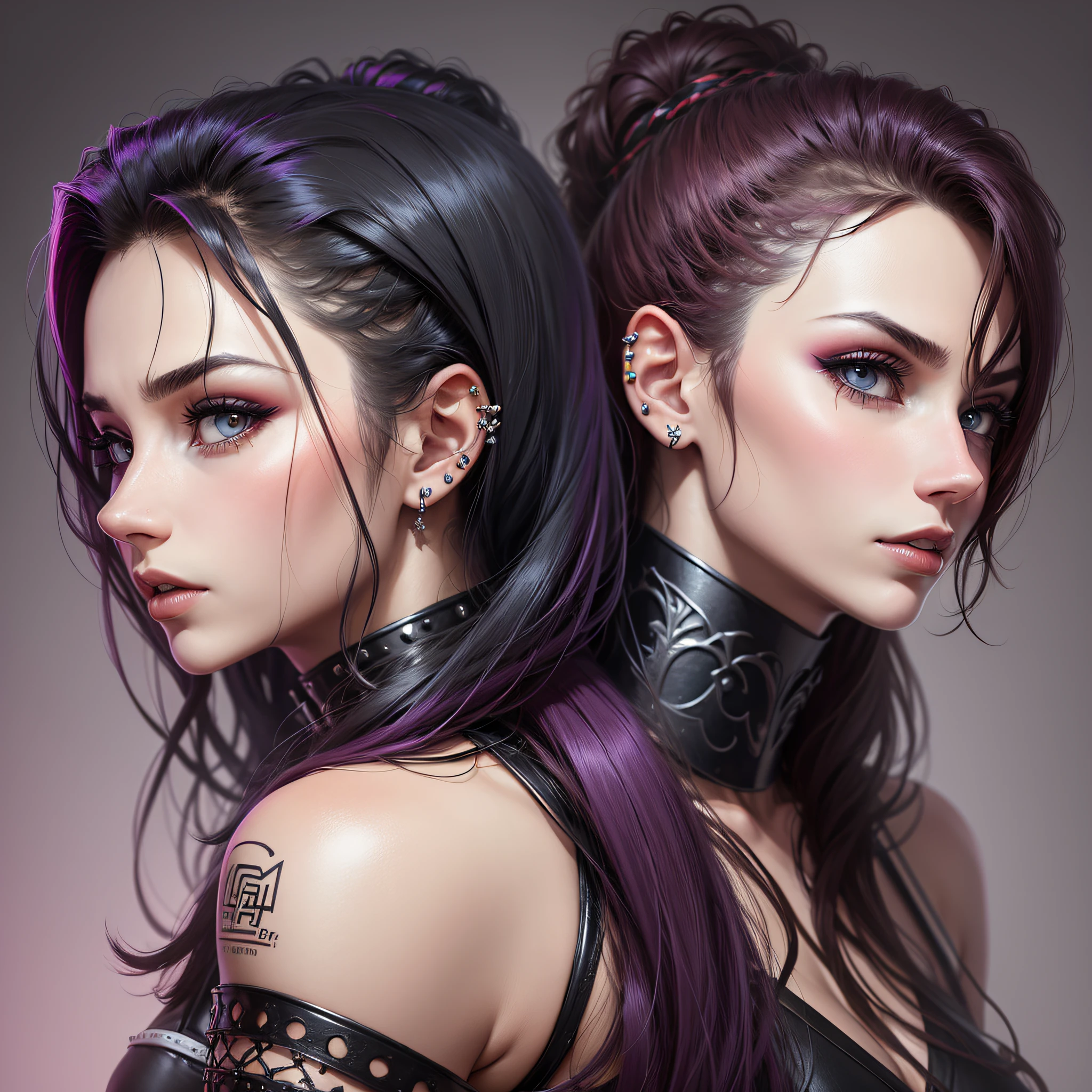 a man and a woman back to back with a lotta of piercing in his faces --auto --s2