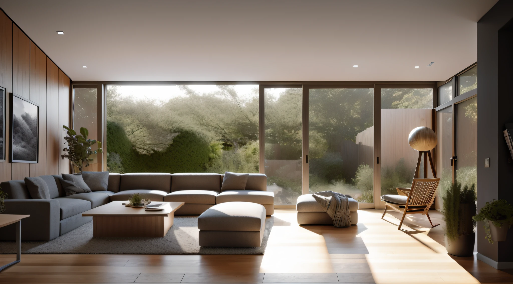 Interior design,insanely detailed wide angle architecture photography, cozy contemporary living room,(bright warm sunlight 1:0.1), award-winning contemporary interior design, scenery, table, chair, indoors, wooden floor, window, restaurant, east asian architecture, sliding doors, lamp, architecture, forest, nature, cup, plant,INTERIOR DESIGN,intersting lights and shadows, Depth of Field,low light, ,