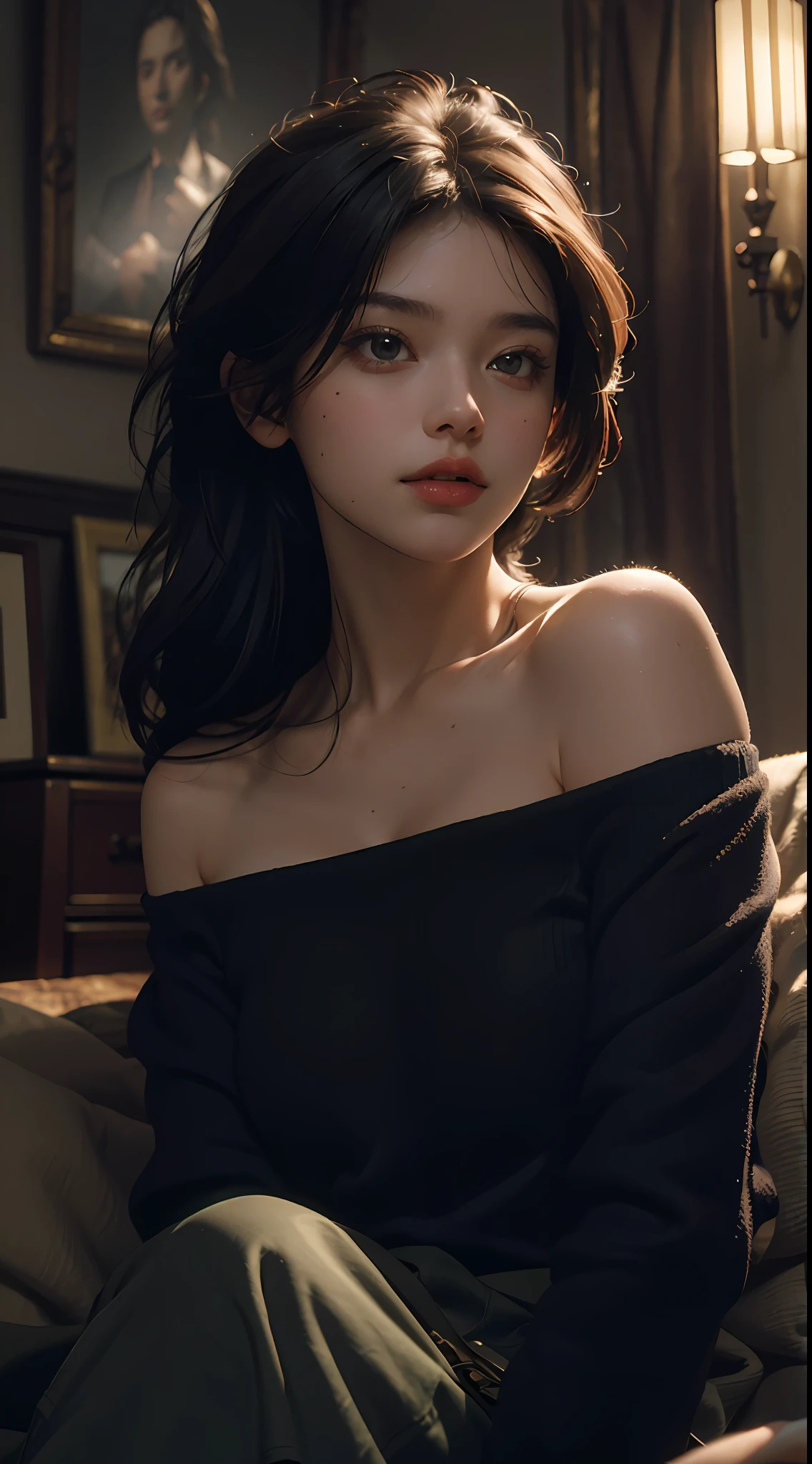 Best quality, masterpiece, ultra high res, (photorealistic:1.4), raw photo, 1girl, off shoulder, cinematic lighting