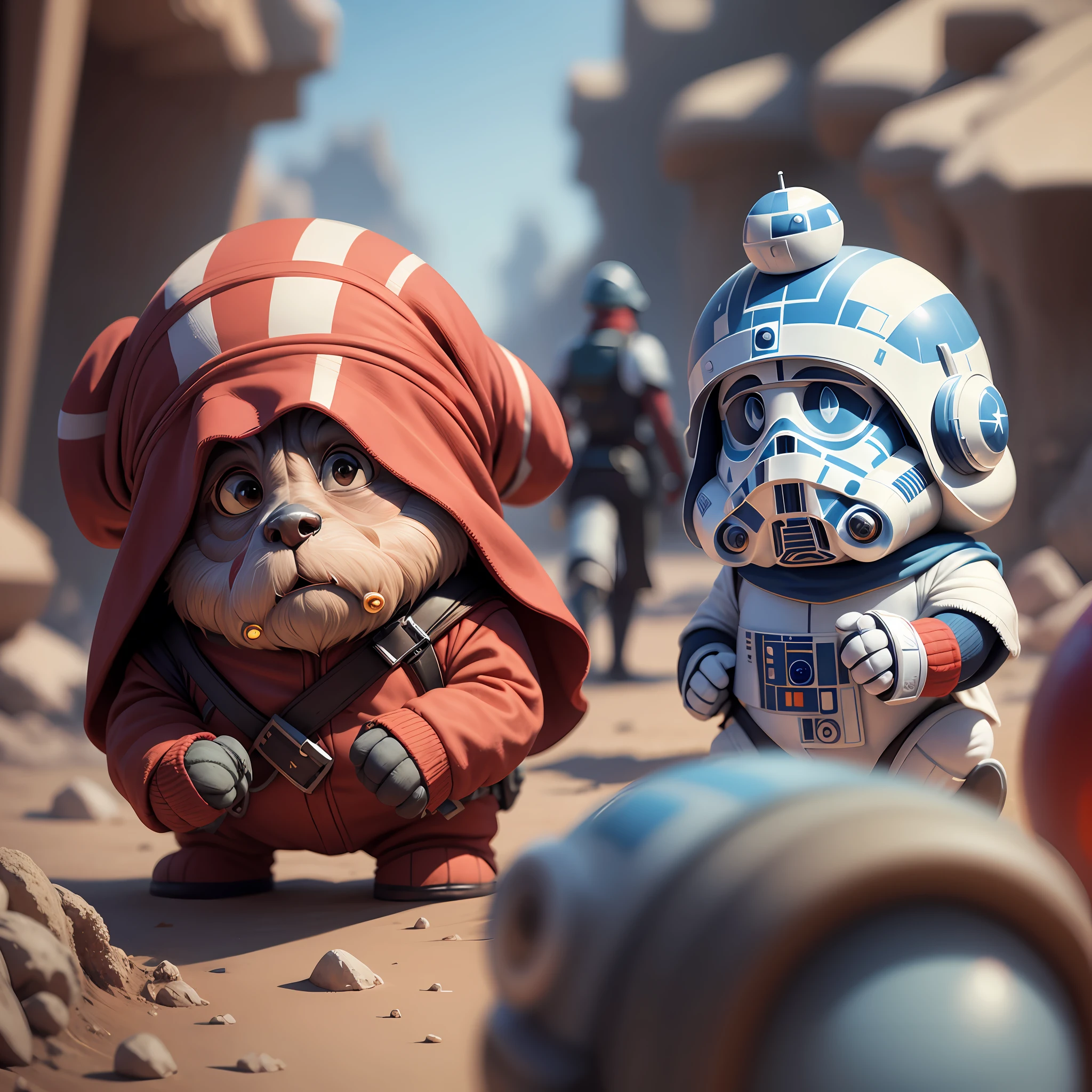 Where's Wally style game, but with characters from the Star Wars saga, solid colors, solid colors, 8k, depth of field --auto --s2