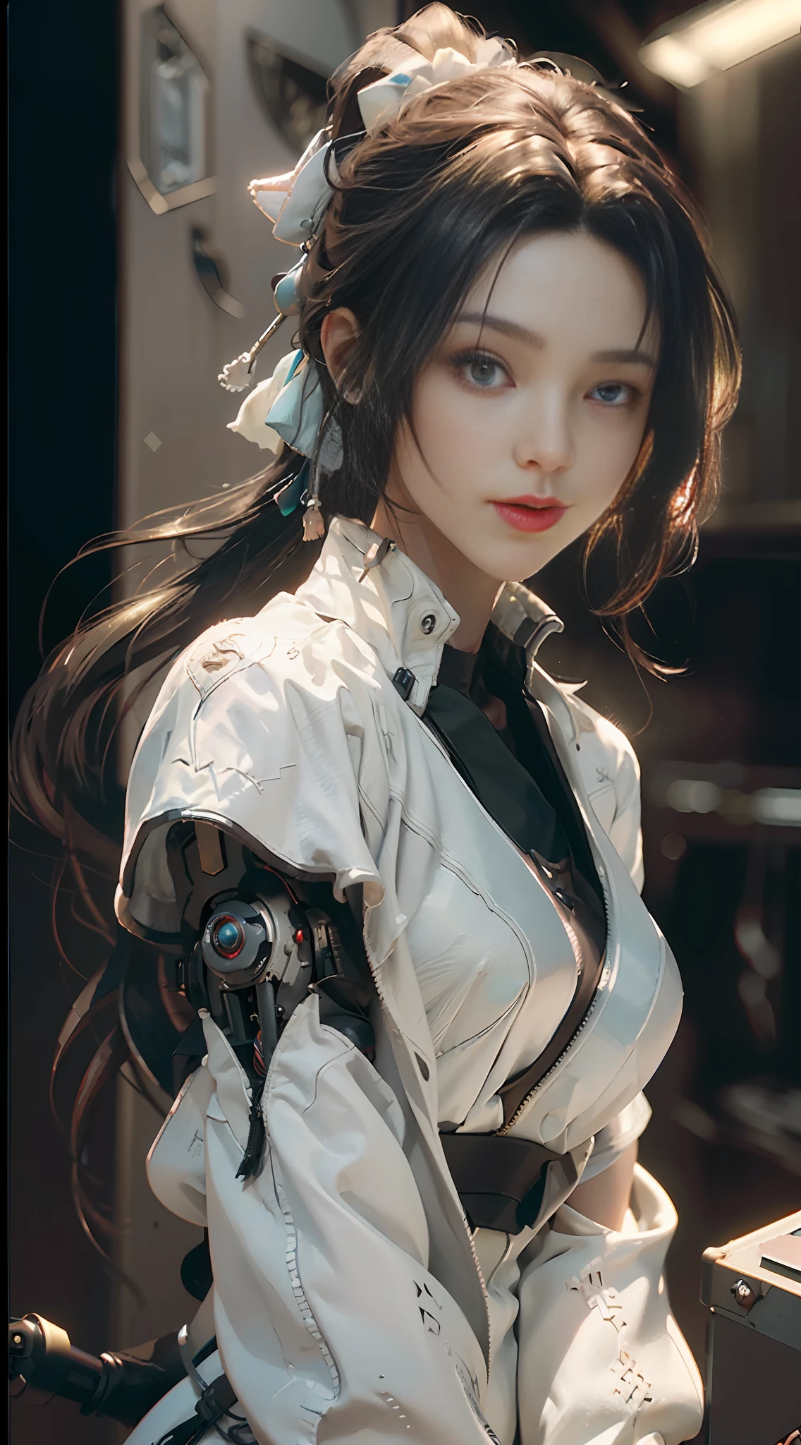 ((Best quality)), ((masterpiece)), (detailed:1.4), 3D, an image of a beautiful cyberpunk female,HDR (High Dynamic Range),Ray Tracing,NVIDIA RTX,Super-Resolution,Unreal 5,Subsurface scattering,PBR Texturing,Post-processing,Anisotropic Filtering,Depth-of-field,Maximum clarity and sharpness,Multi-layered textures,Albedo and Specular maps,Surface shading,Accurate simulation of light-material interaction,Perfect proportions,Octane Render,Two-tone lighting,Wide aperture,Low ISO,White balance,Rule of thirds,8K RAW,