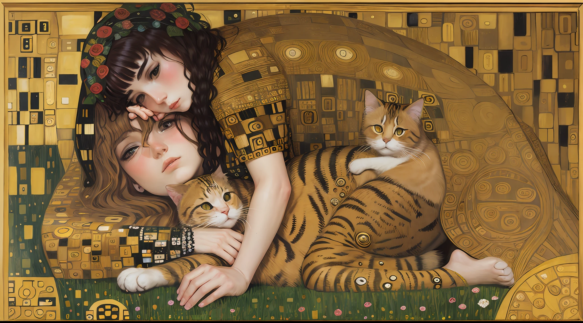woman and cat by Gustav Klimt --auto --s2